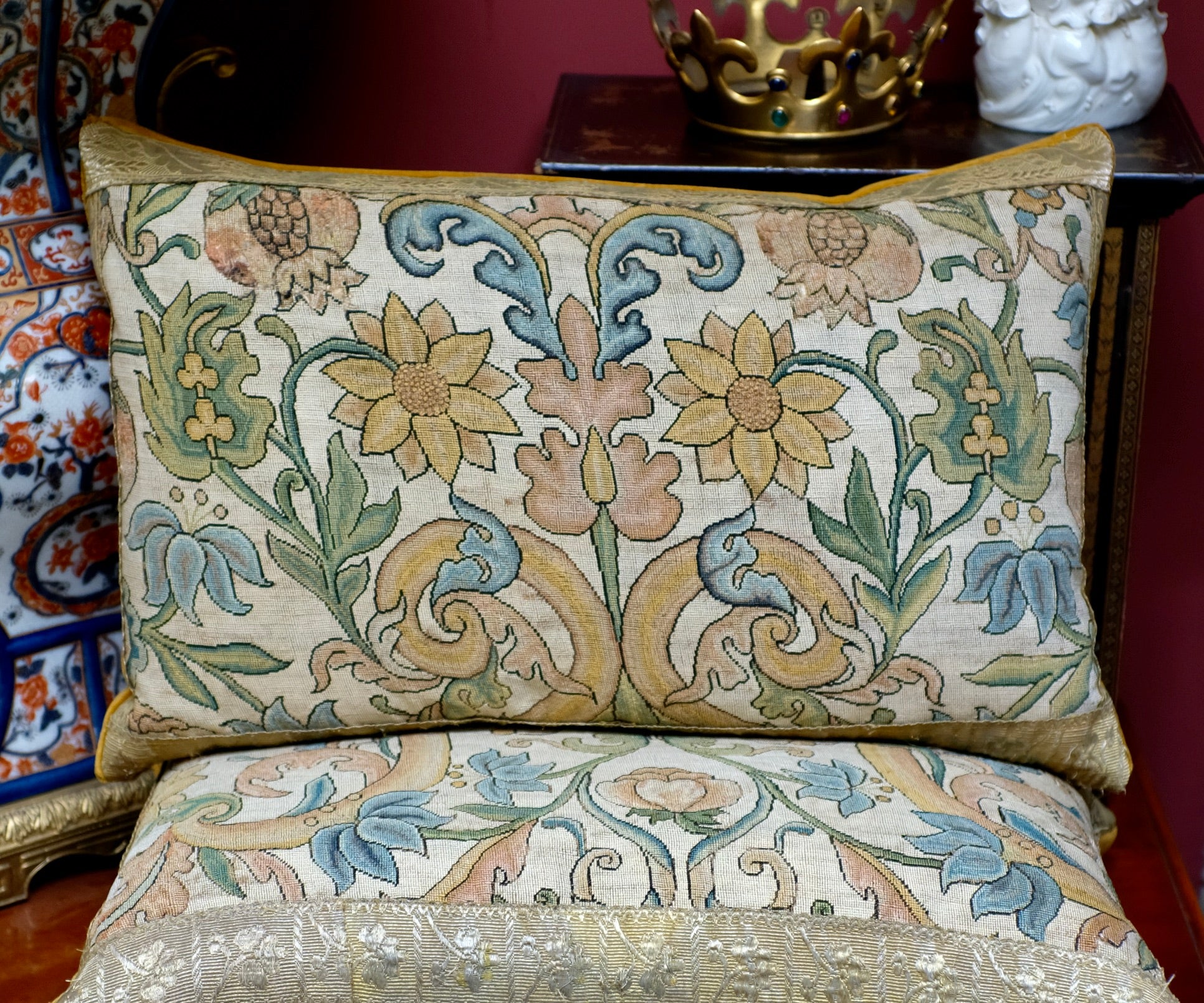 ON HOLD  FOR SC     PAIR  Antique Pillows Charles II Needlework Panels Circa 1650