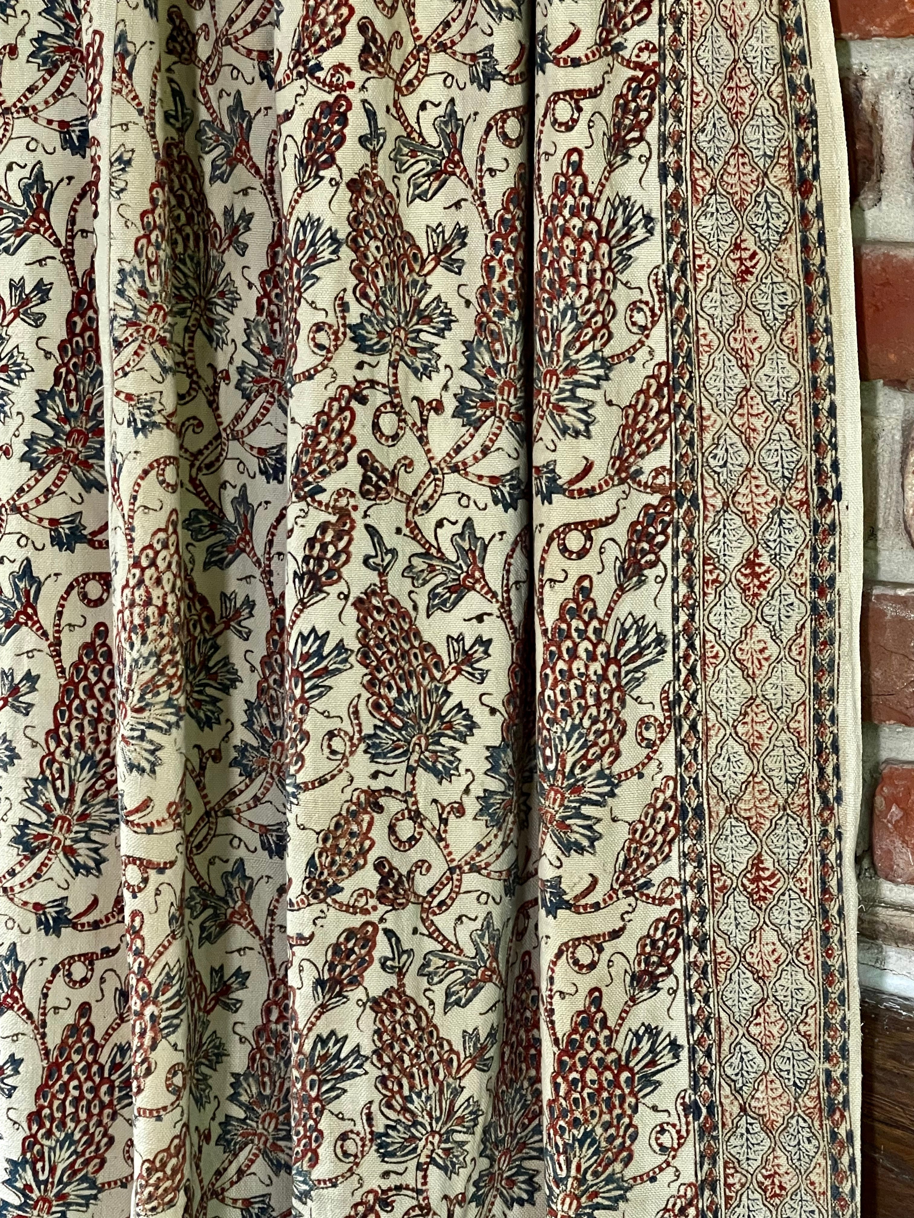 Antique Indo Persian Block Printed Kalamkari Curtains Panels