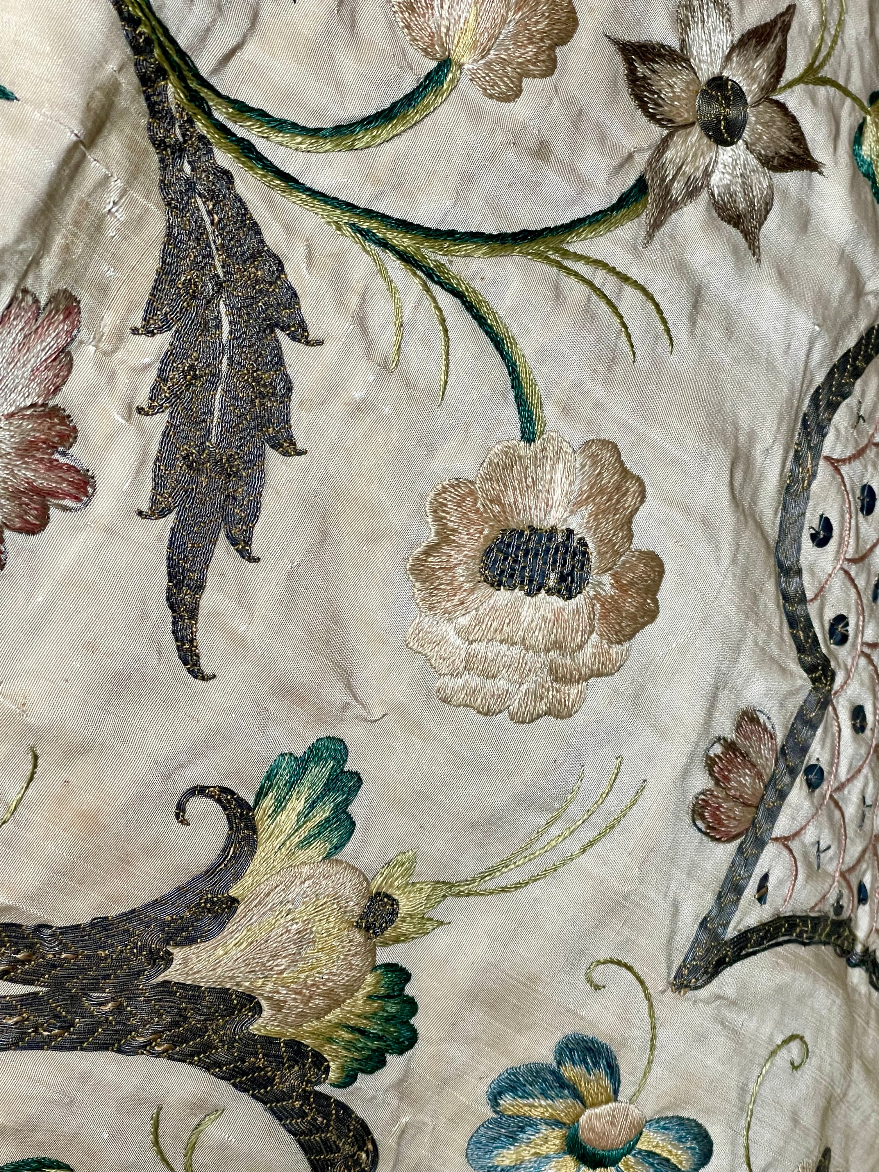 17th Century Embroidered Silk Panel