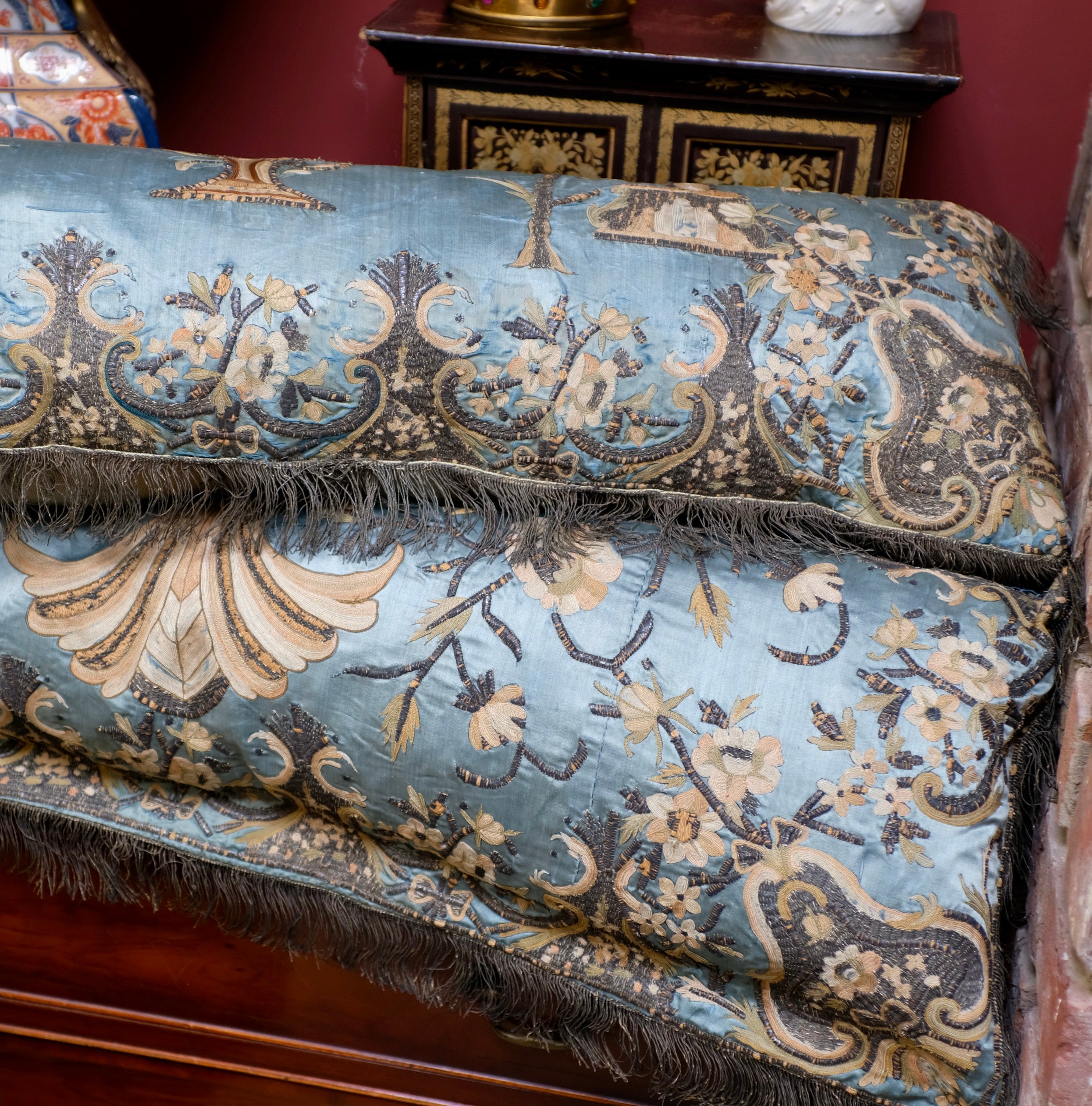 18th Century Ottoman Embroidery Bolster Pillows PAIR