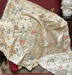 18th Century Embroidered Silk Panel