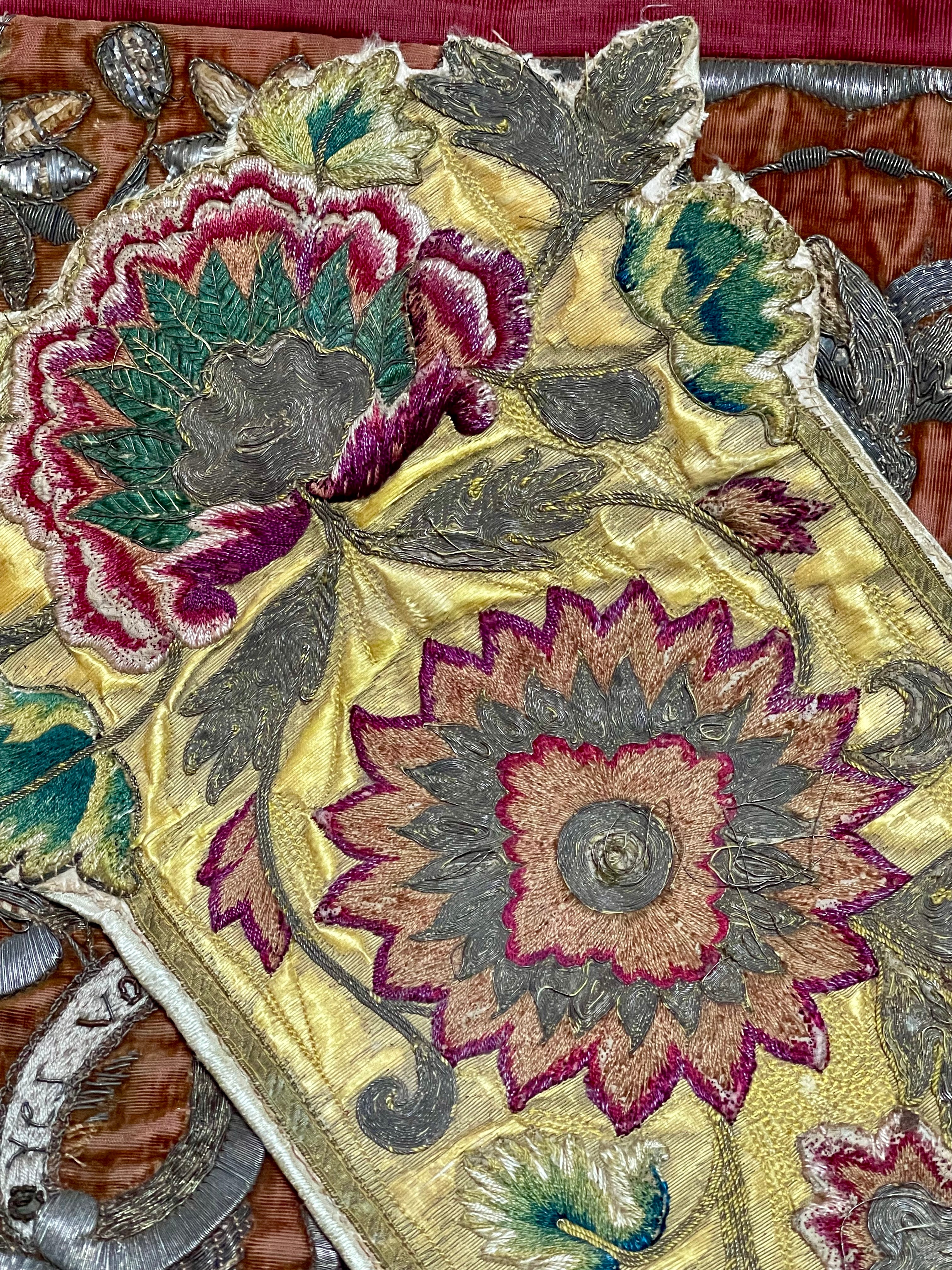 18th Century Needlework Italian Baroque Embroidery Ottoman Flowers