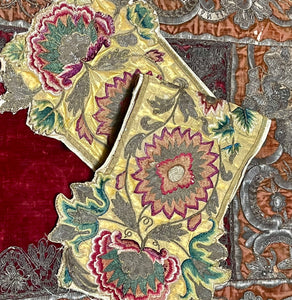 18th Century Needlework Italian Baroque Embroidery Ottoman Flowers