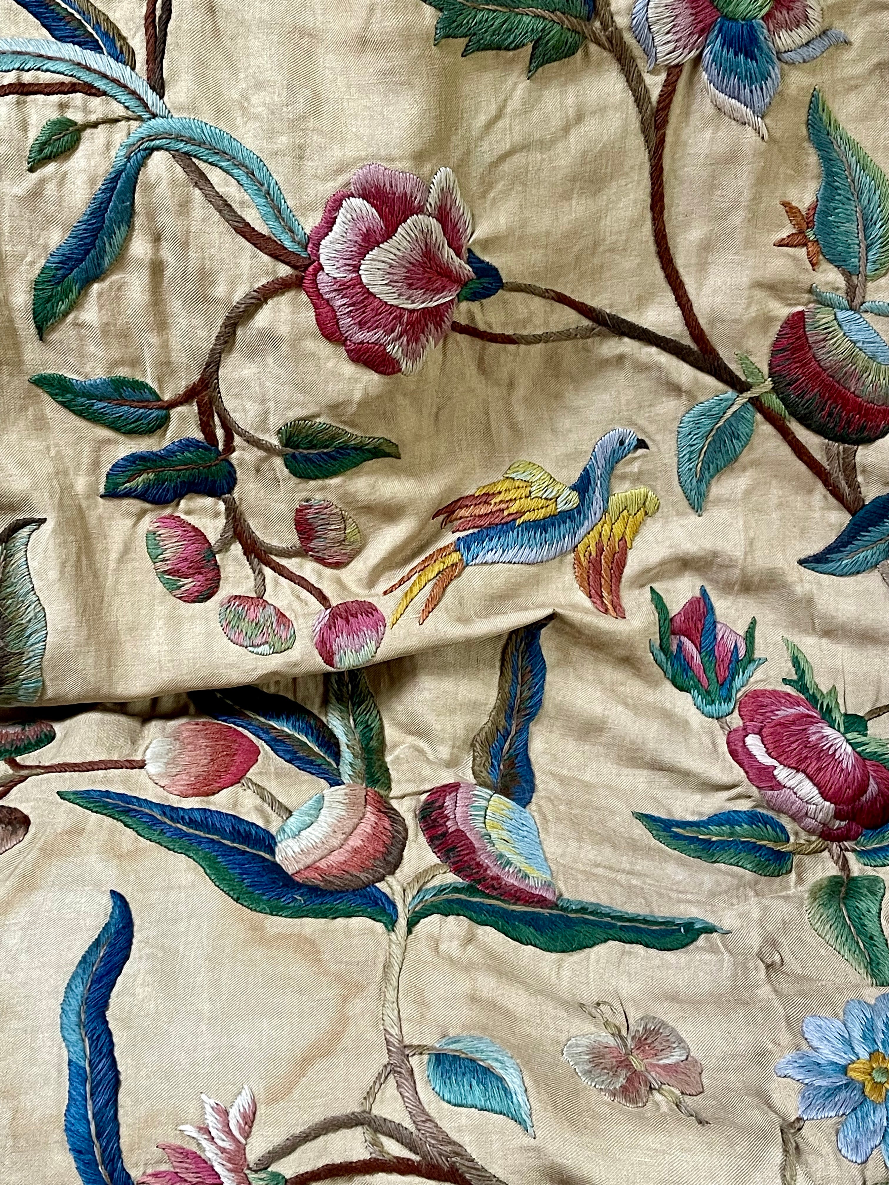 Antique Crewelwork Drape Jacobean Tree of Life Design