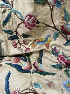 Antique Crewelwork Curtain Tree Of Life Birds Animals Circa 1800