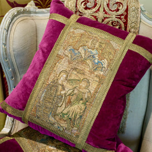 Hand Made Bespoke Pillows Medieval Embroidery Life of The Virgin