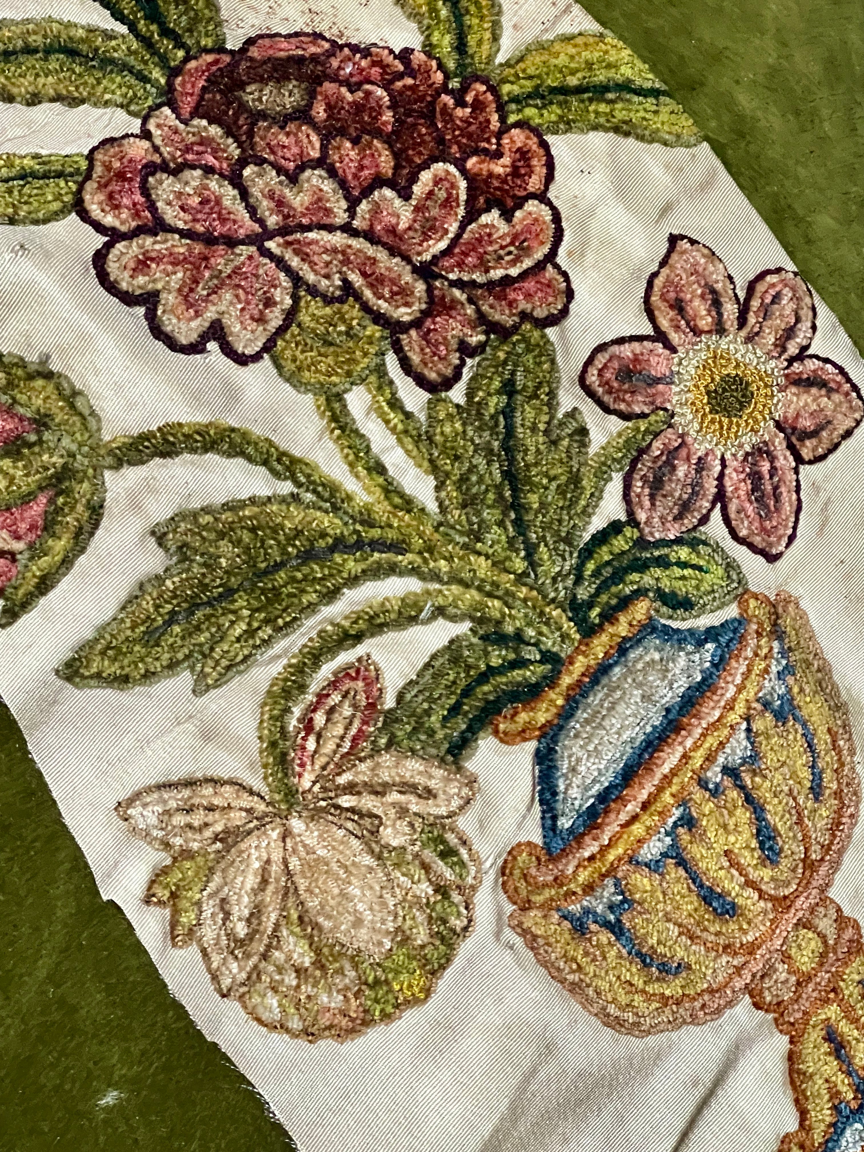 18th Century Embroidery Flowers Urn