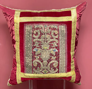 Antique Pillow Embroidered Silk Velvet Panel circ 1600