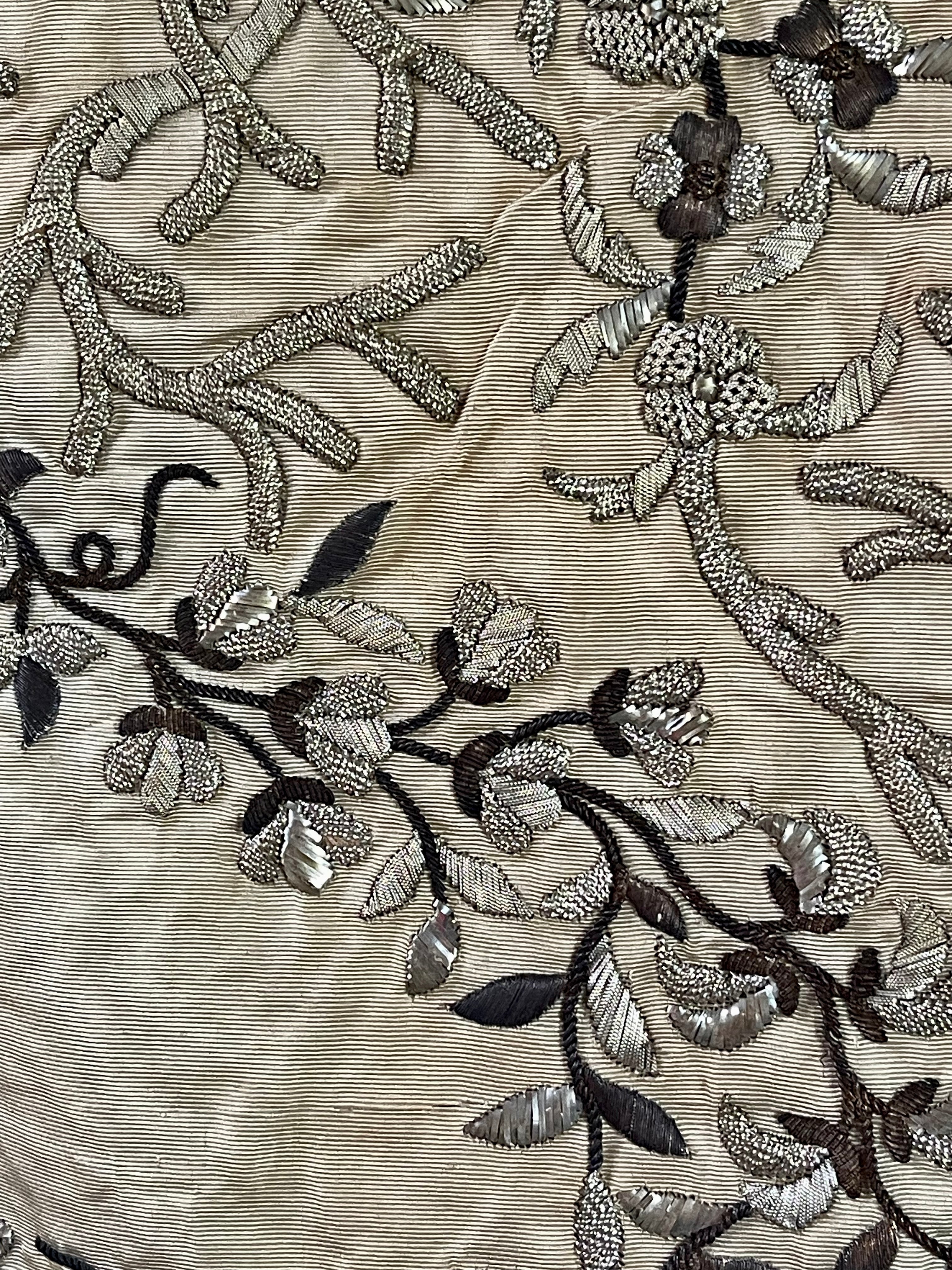 Antique Silk Wall Hanging Silver Metal Embroidery