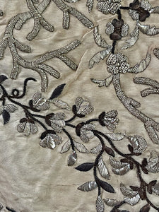 Antique Silk Wall Hanging Silver Metal Embroidery