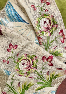 18th Century French Silk Brocade Silver Metal Threads