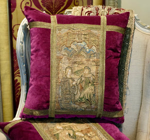 Hand Made Bespoke Pillows Medieval Embroidery Life of The Virgin