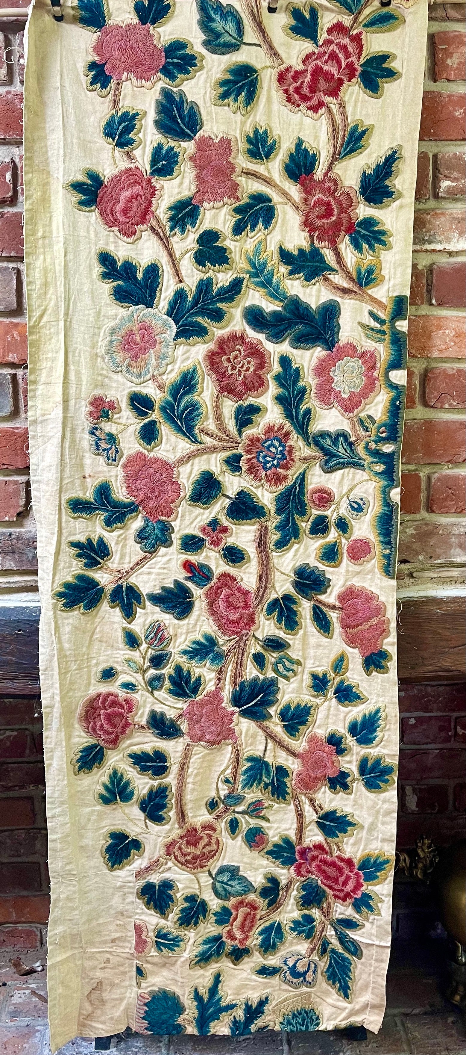 Antique Crewelwork Panel English Circa 1700