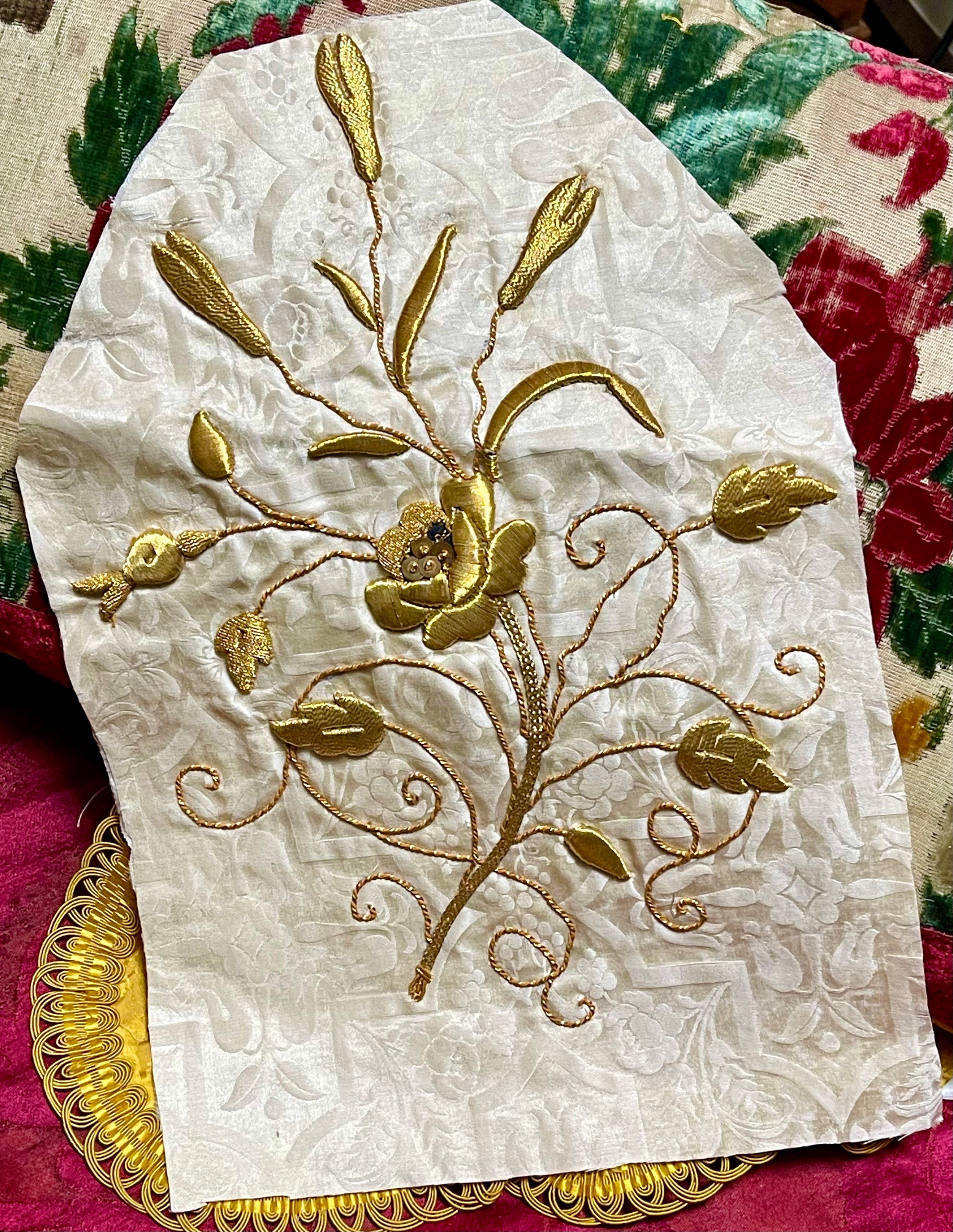 Antique Gold Metallic Embroidery Panel Rose