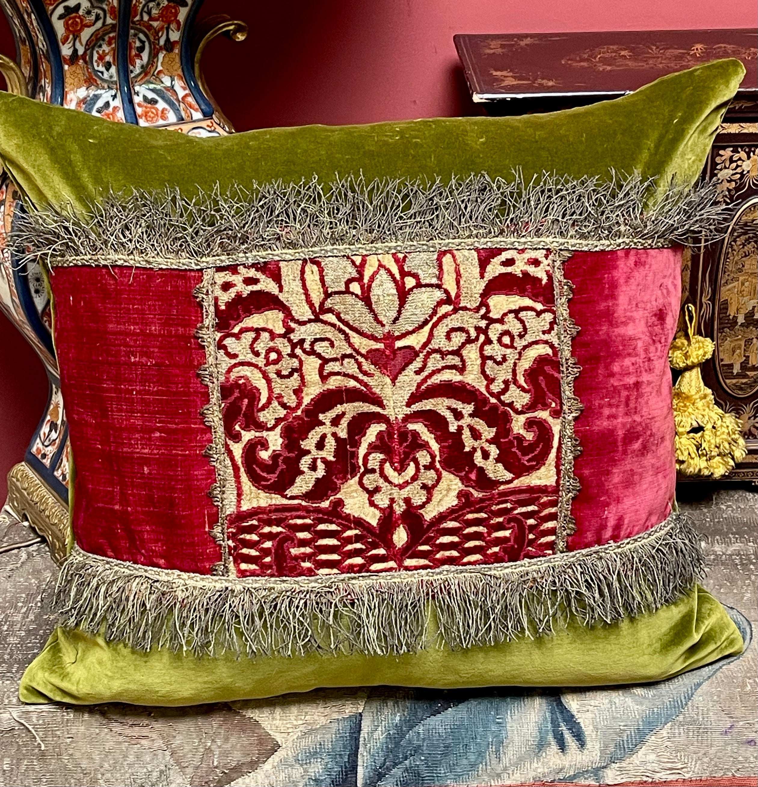 Antique Velvet Pillow 16th Century Venetian Panel