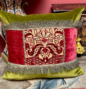 Antique Velvet Pillow 16th Century Venetian Panel