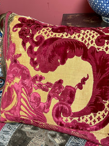 Antique Pillow Cisele Cut Velvet 17th Century Antique Renaissance Textile Venetian Cushion