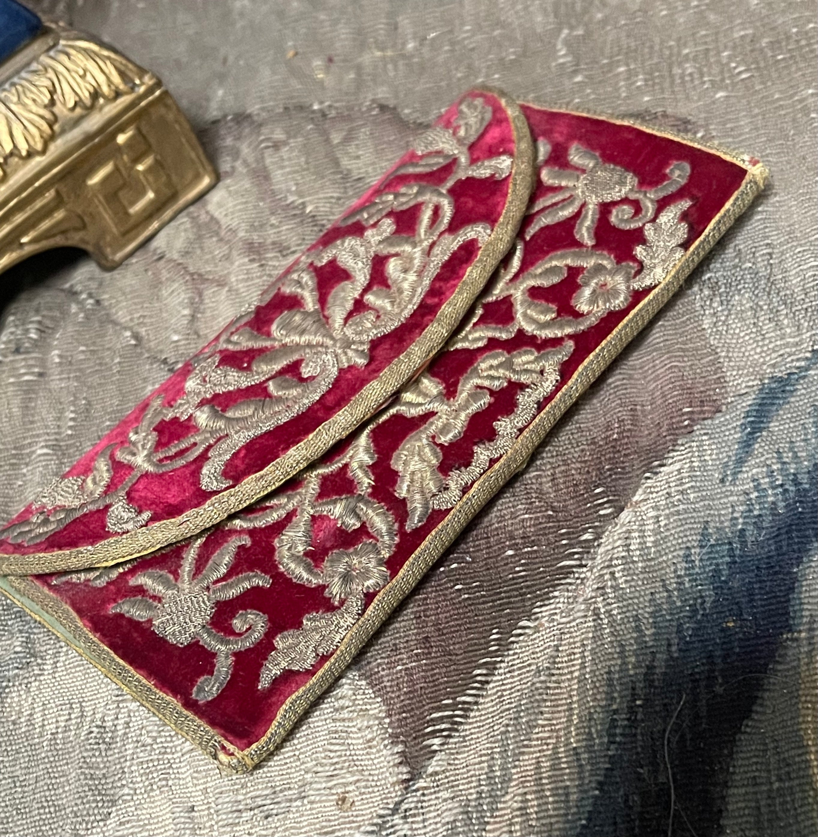 18th Century Metal Embroidered Silk Velvet Purse