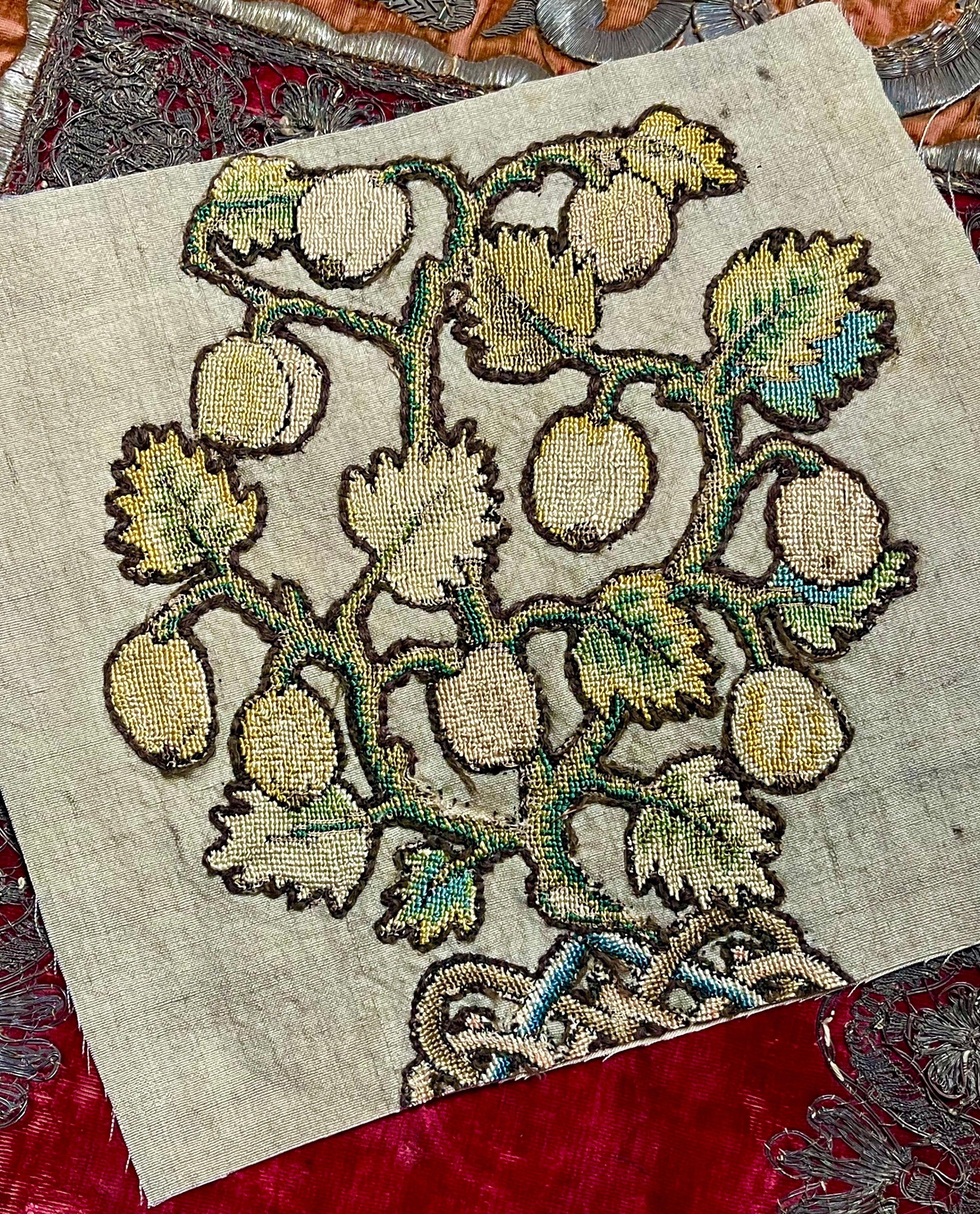 17th Century English Needlework Slip Grapefruit Tree