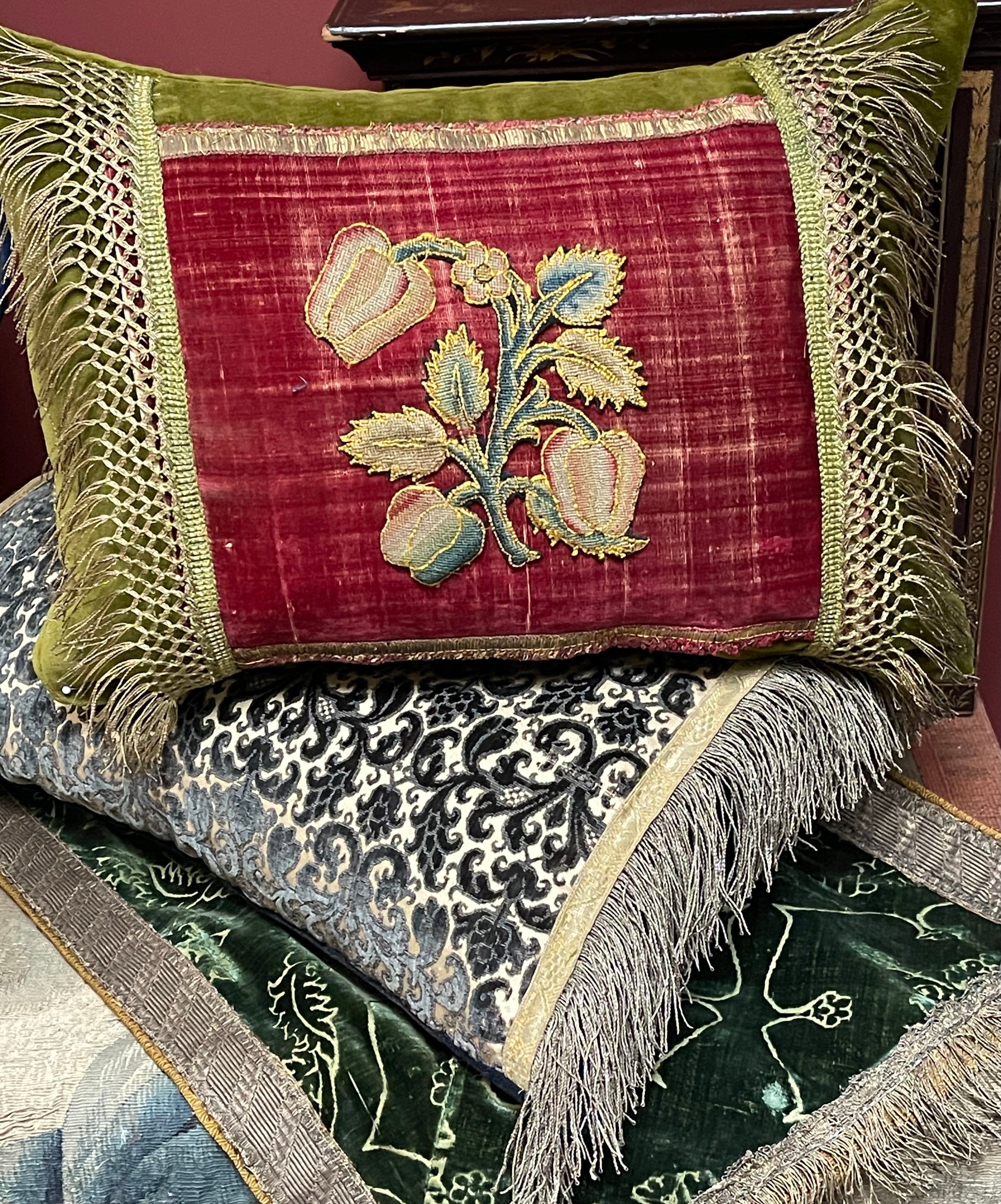 Antique Pillow 17th Century Pomegranate Needlework Slip