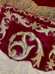 Antique Gold Embroidered Silk Velvet Fragment    S5254