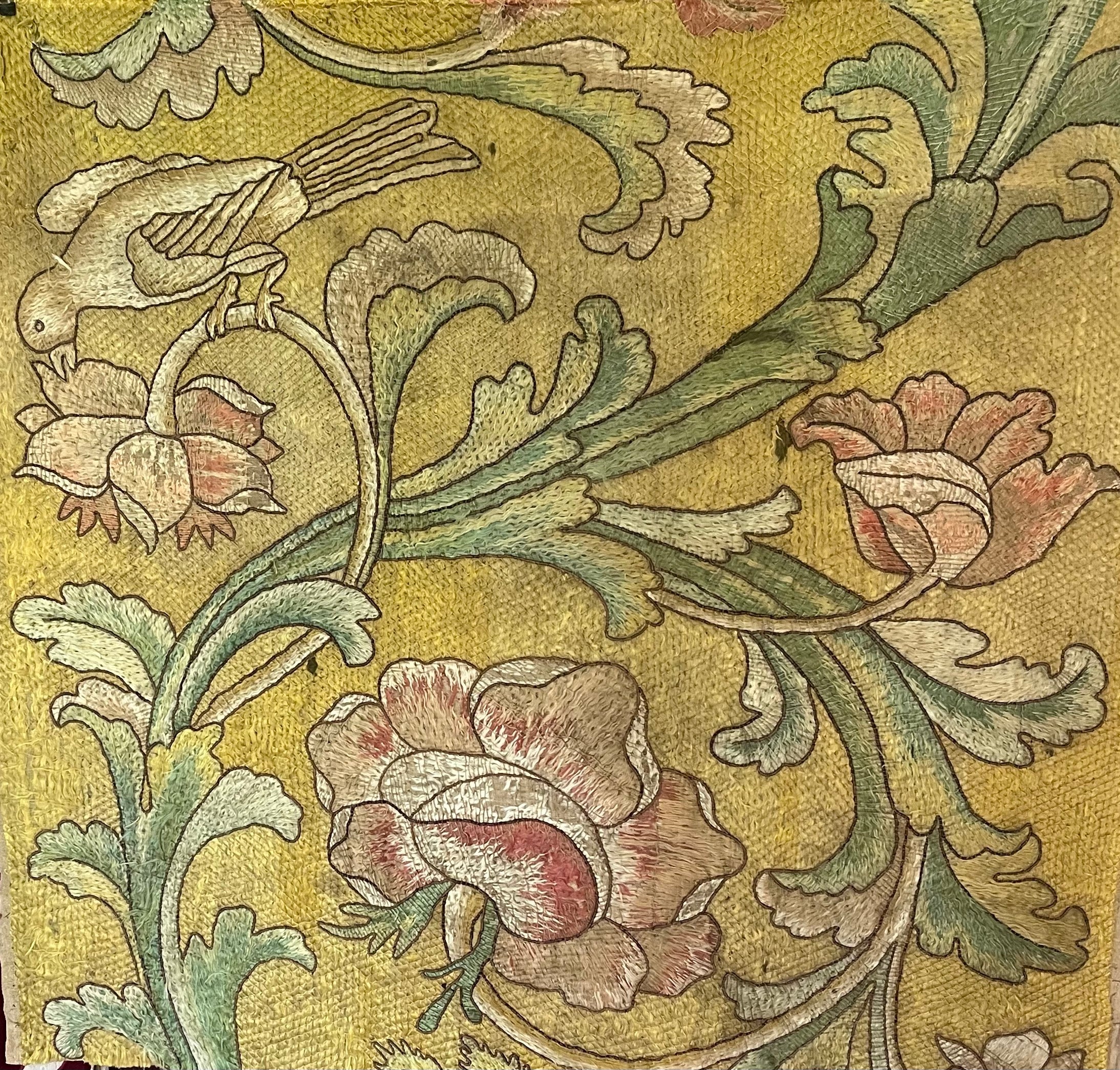 17th Century Italian Silk Floss Embroidered Panel