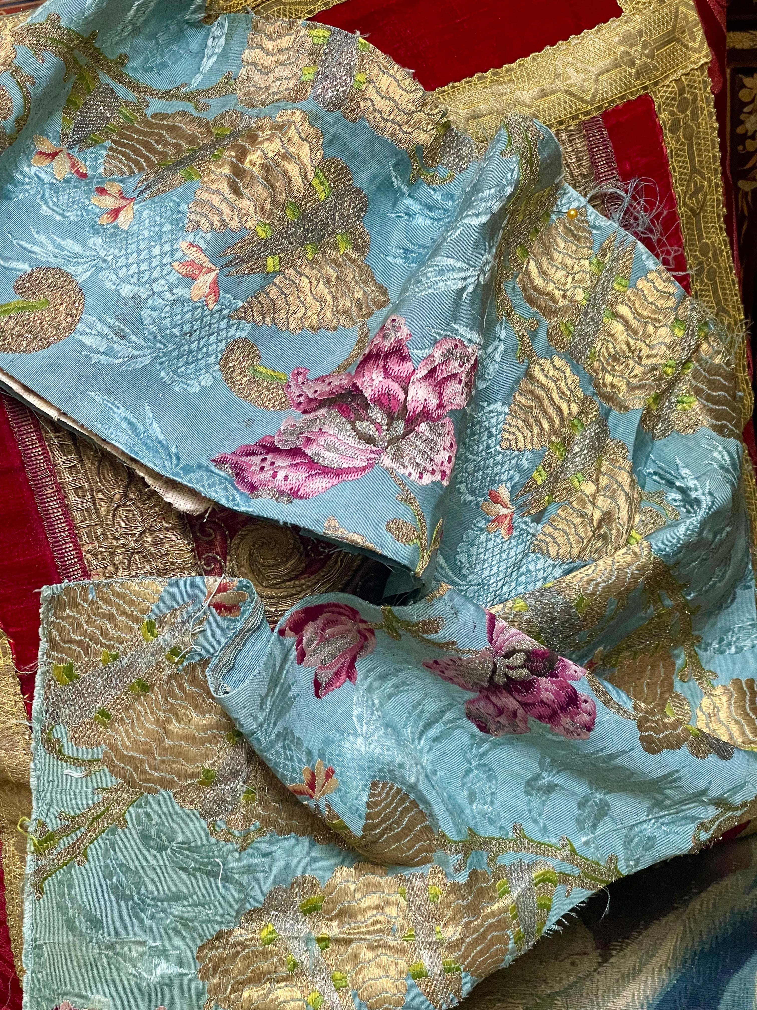 18th Century Silk Brocade Gold Silver Metallic Threads