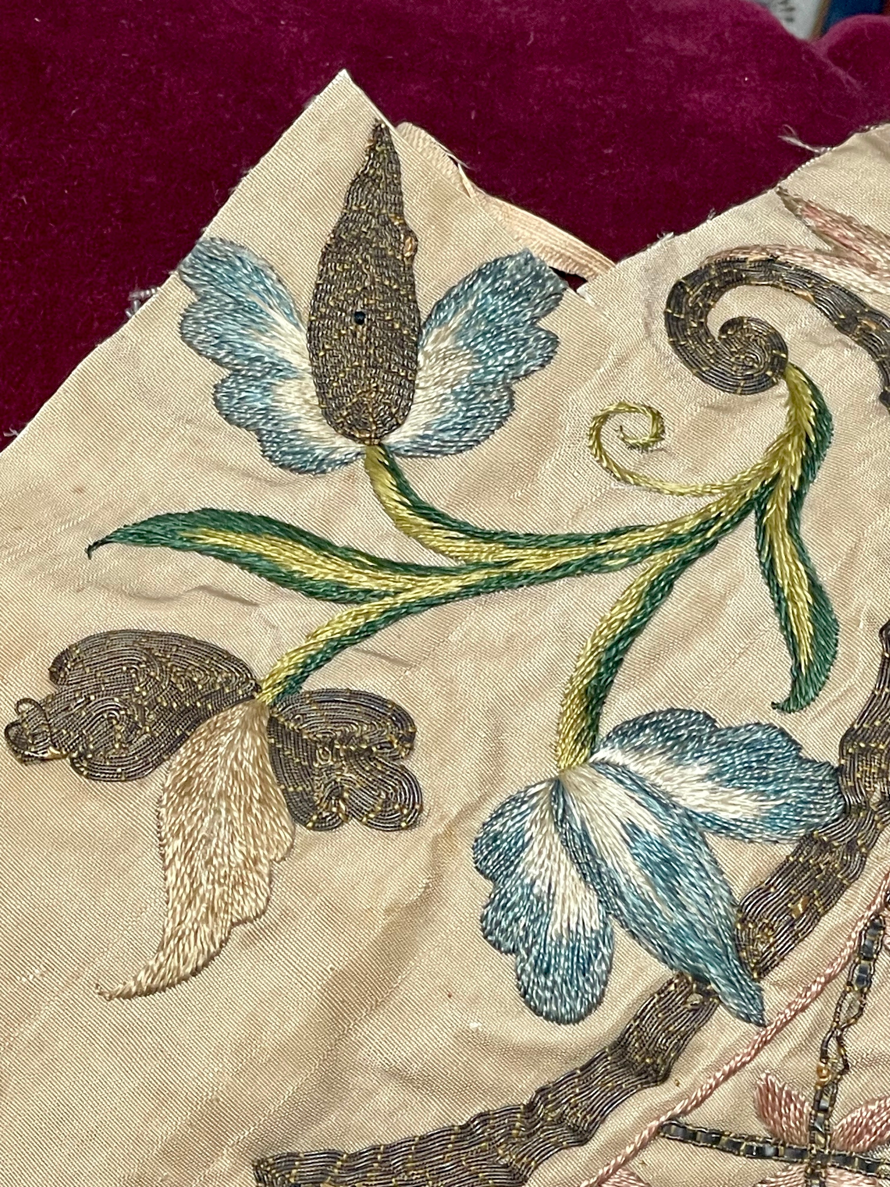 17th Century Embroidered Silk Costume Panel