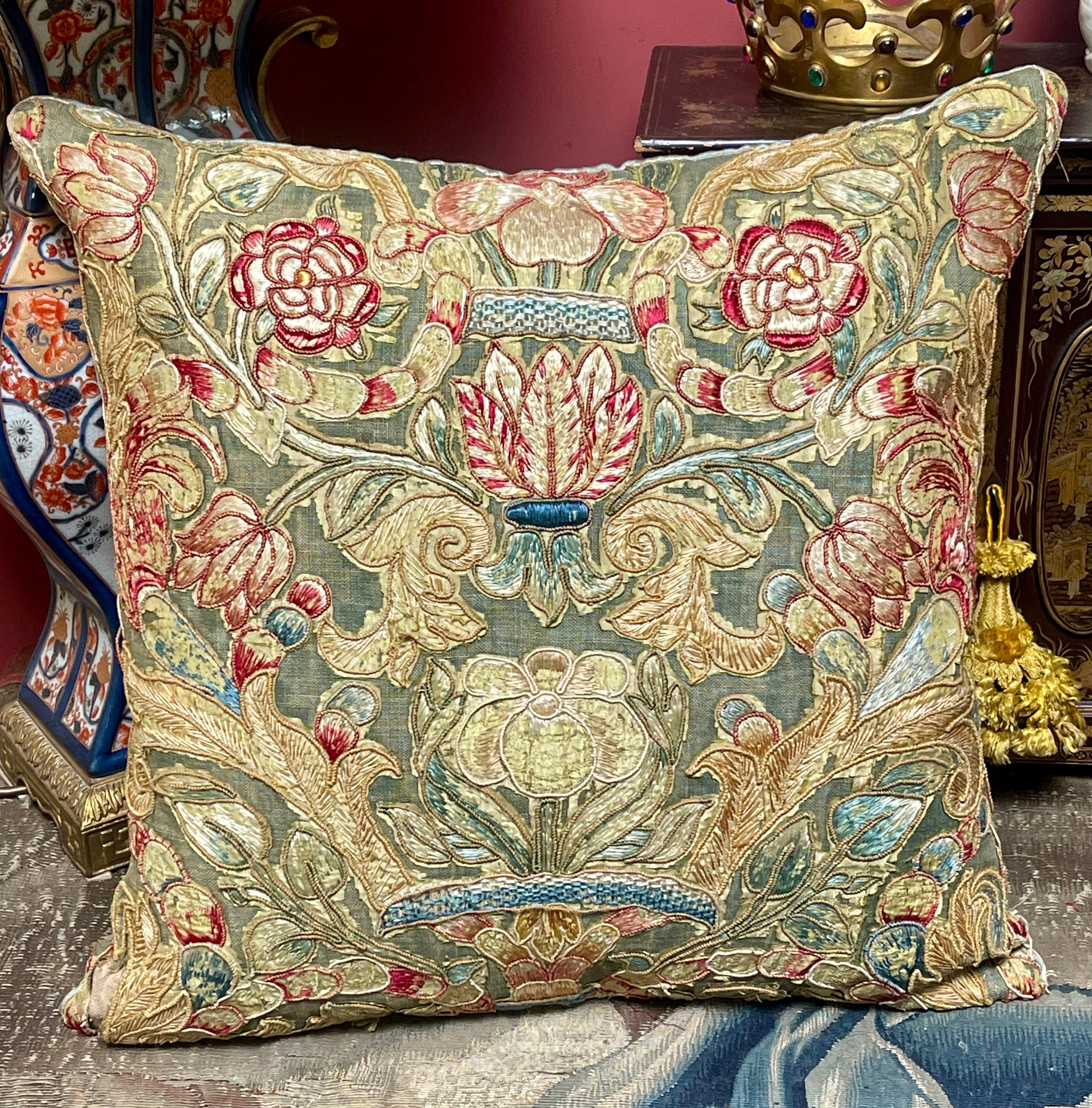 17th Century Embroidery Bespoke Hand Made Pillow