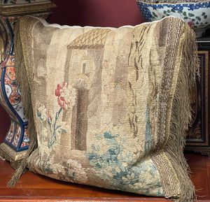 RESERVED FOR R   Antique Cushion 17th Century Aubusson Tapestry Panel Chateau