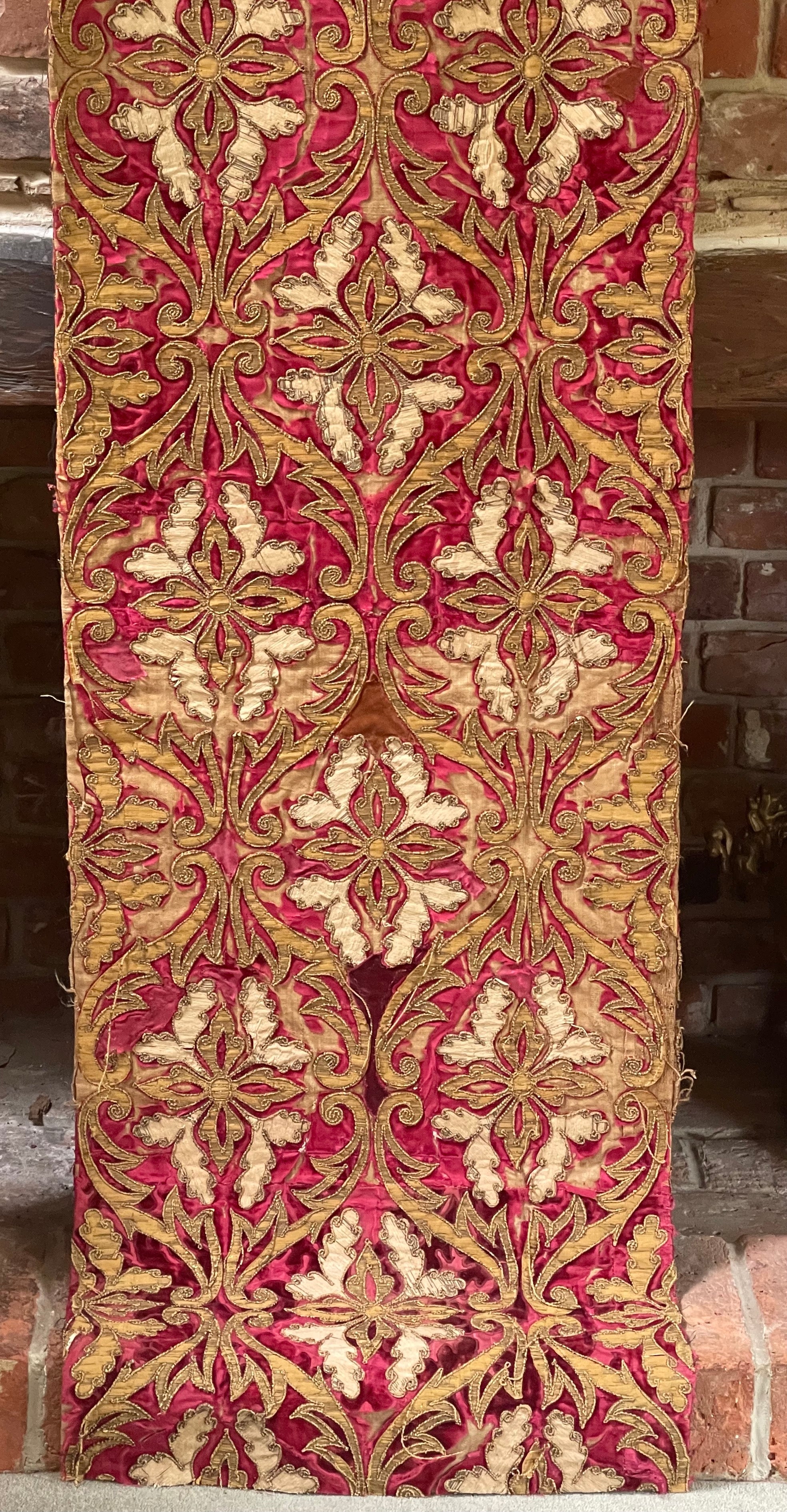 17th Century Venetian Baroque Silk Velvet Appliqued Panel