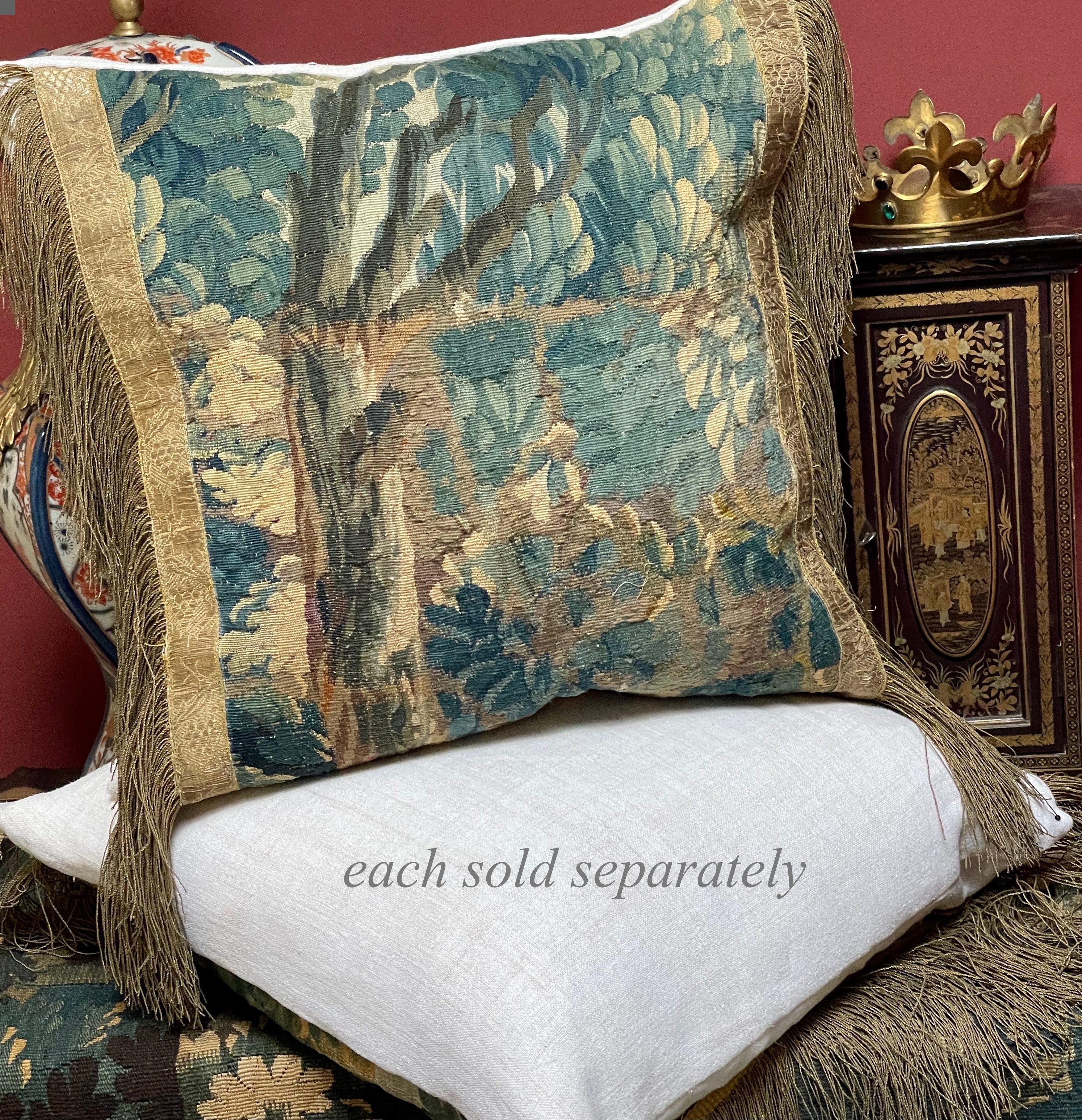 RESERVED FOR R  Antique Pillow 17th Century Aubusson Verdure Tapestry