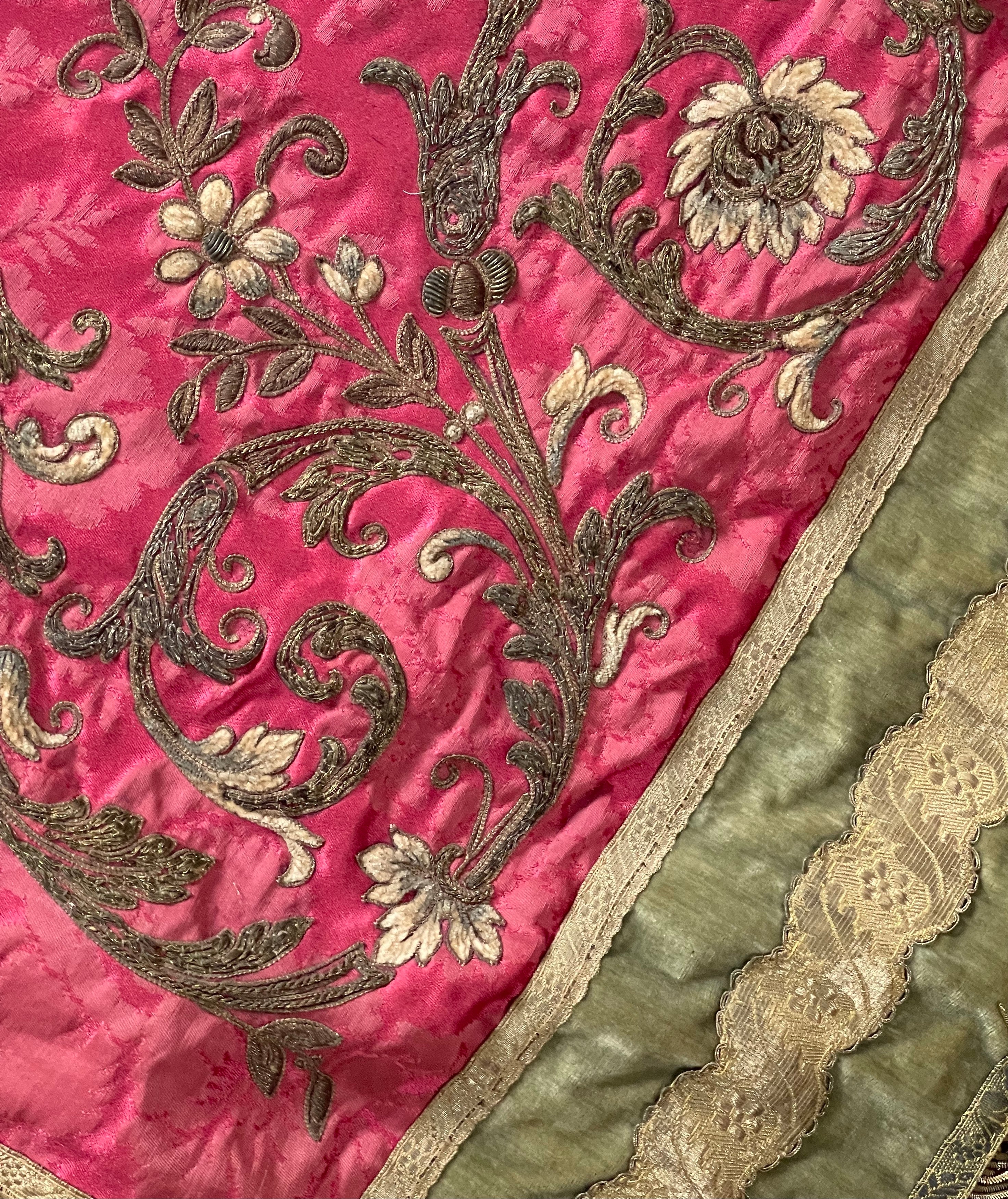 Antique Silk Coverlet Gold Metallic Embroidery