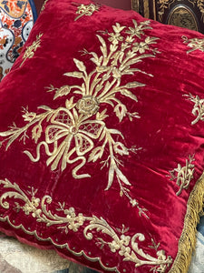 Antique Pillow Ottoman Goldwork Silk Velvet