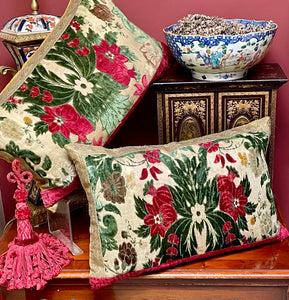Antique Velvet Pillows Early 18th Century Genoa Jardiniere Silk Velvet PAIR