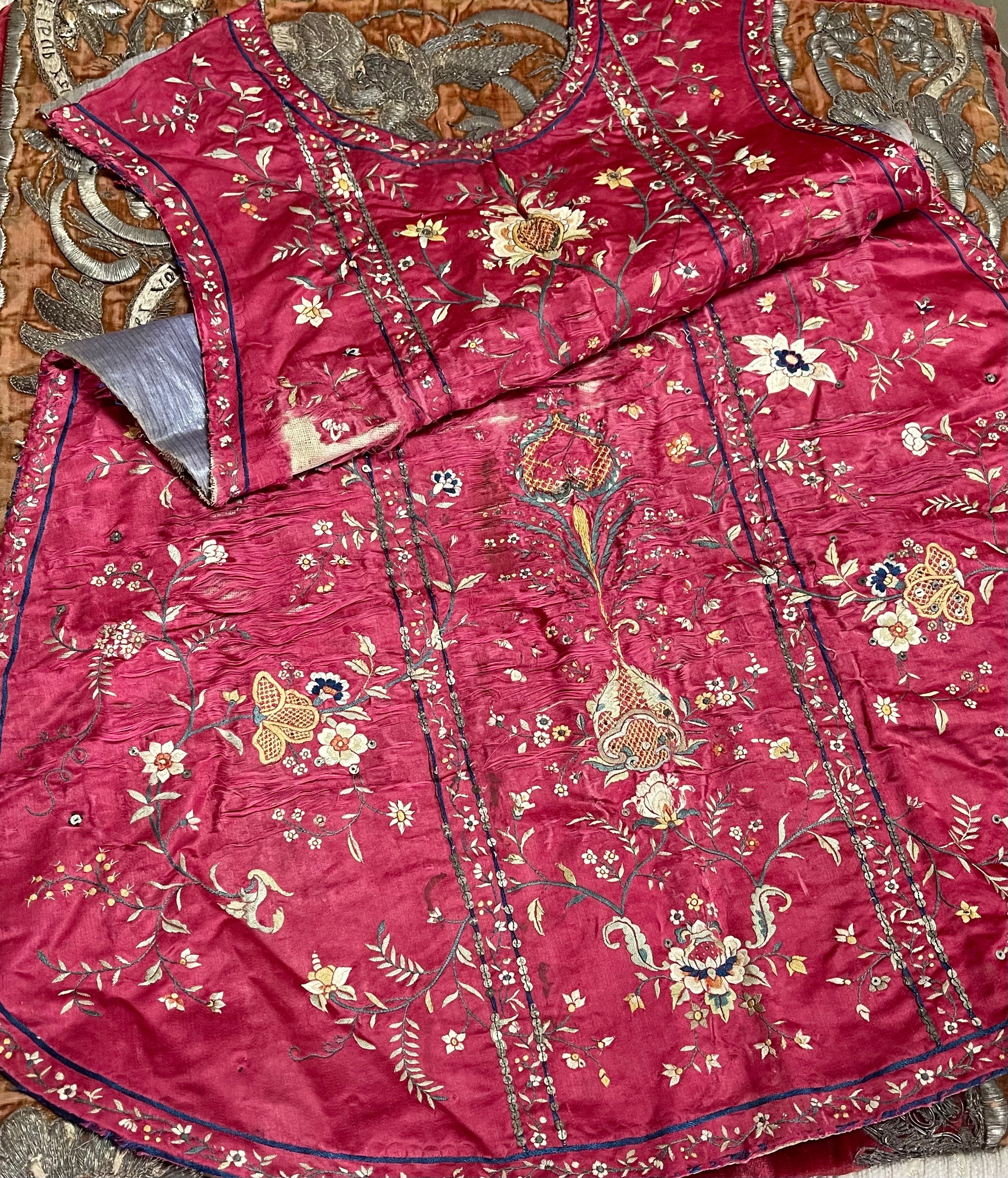 18th Century Indo Portugese Embroidered Silk Chasuble Front