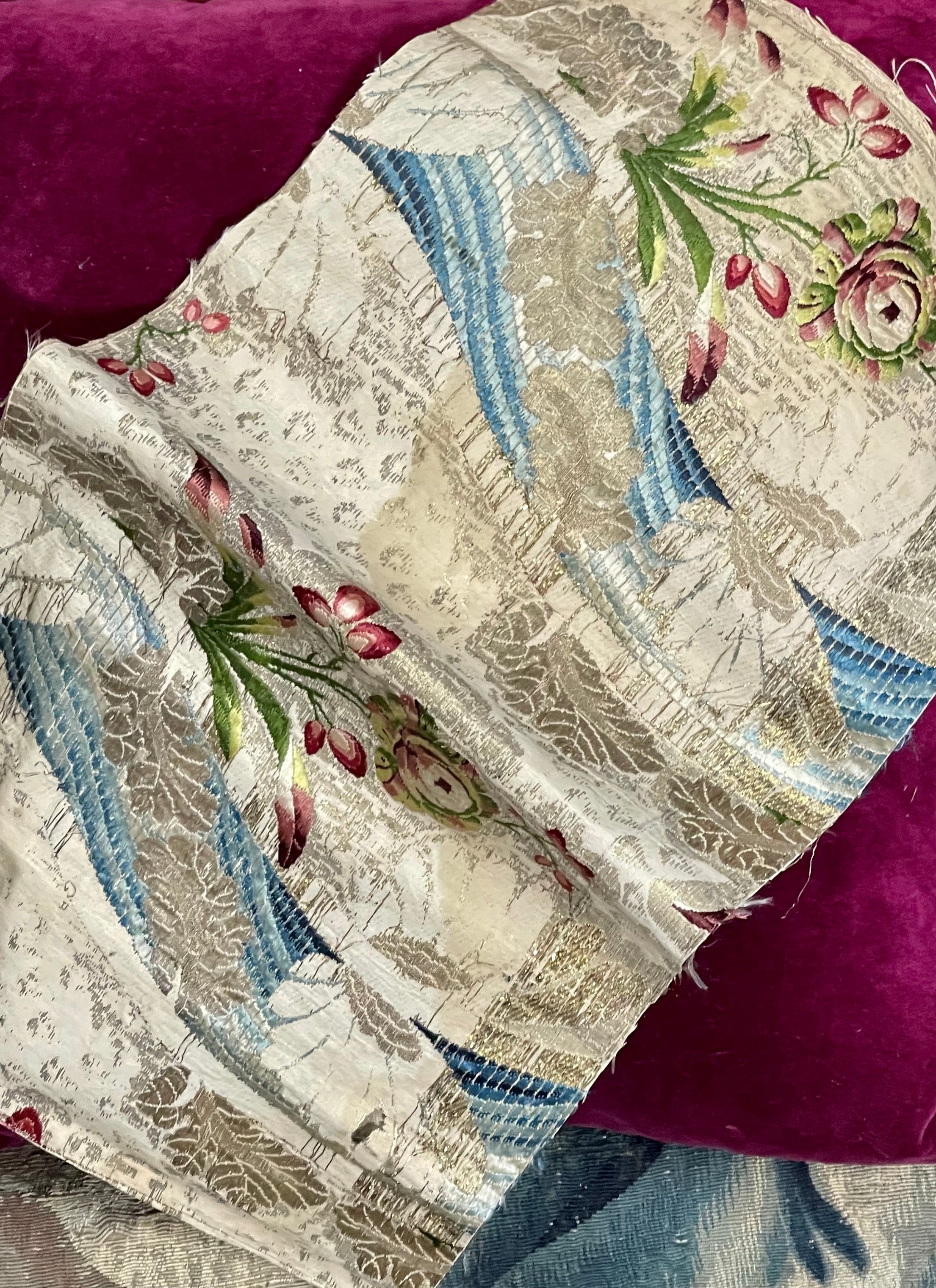 18th Century Silk Brocade Document Fragment