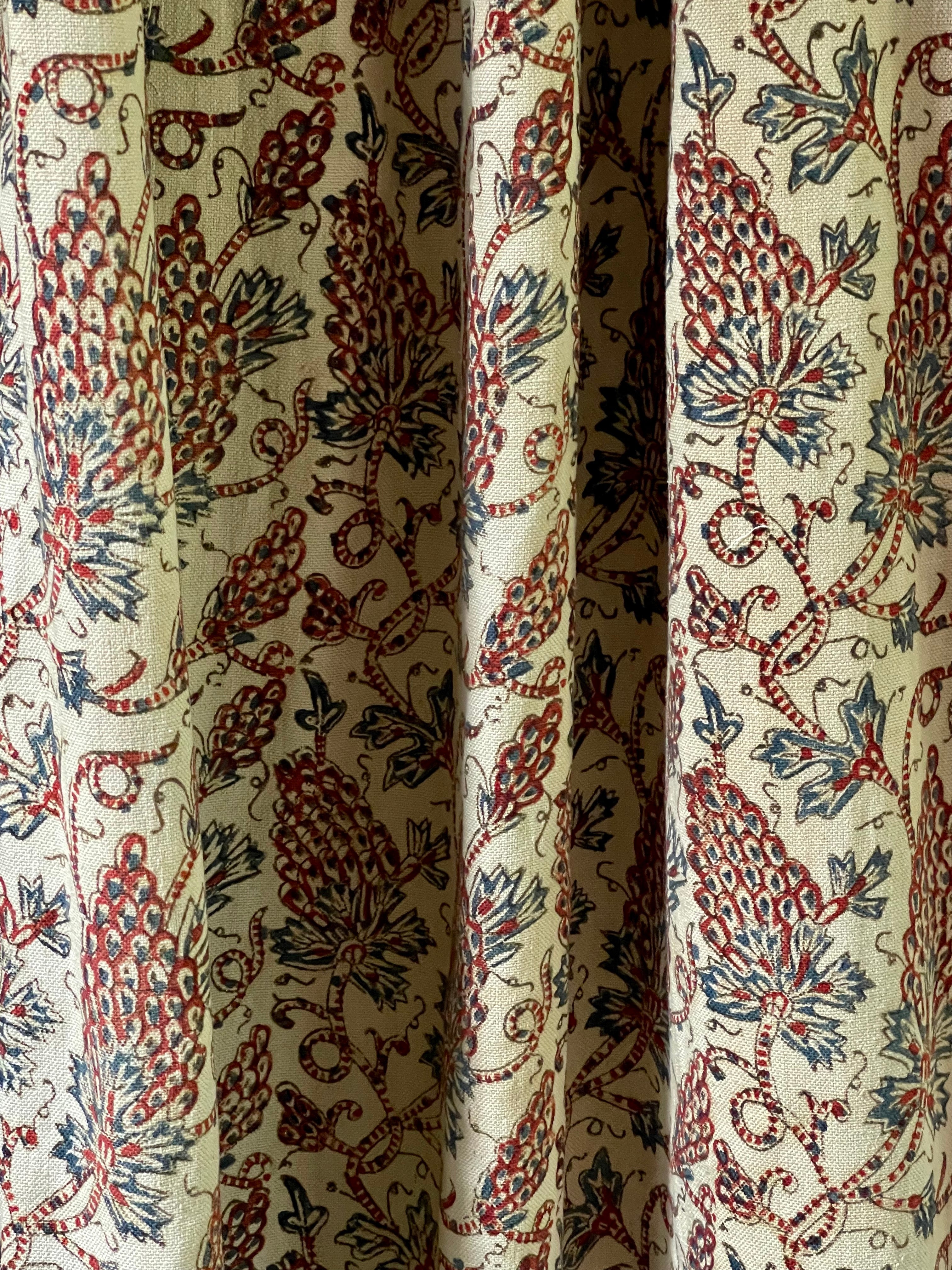 Antique Indo Persian Block Printed Kalamkari Curtains Panels