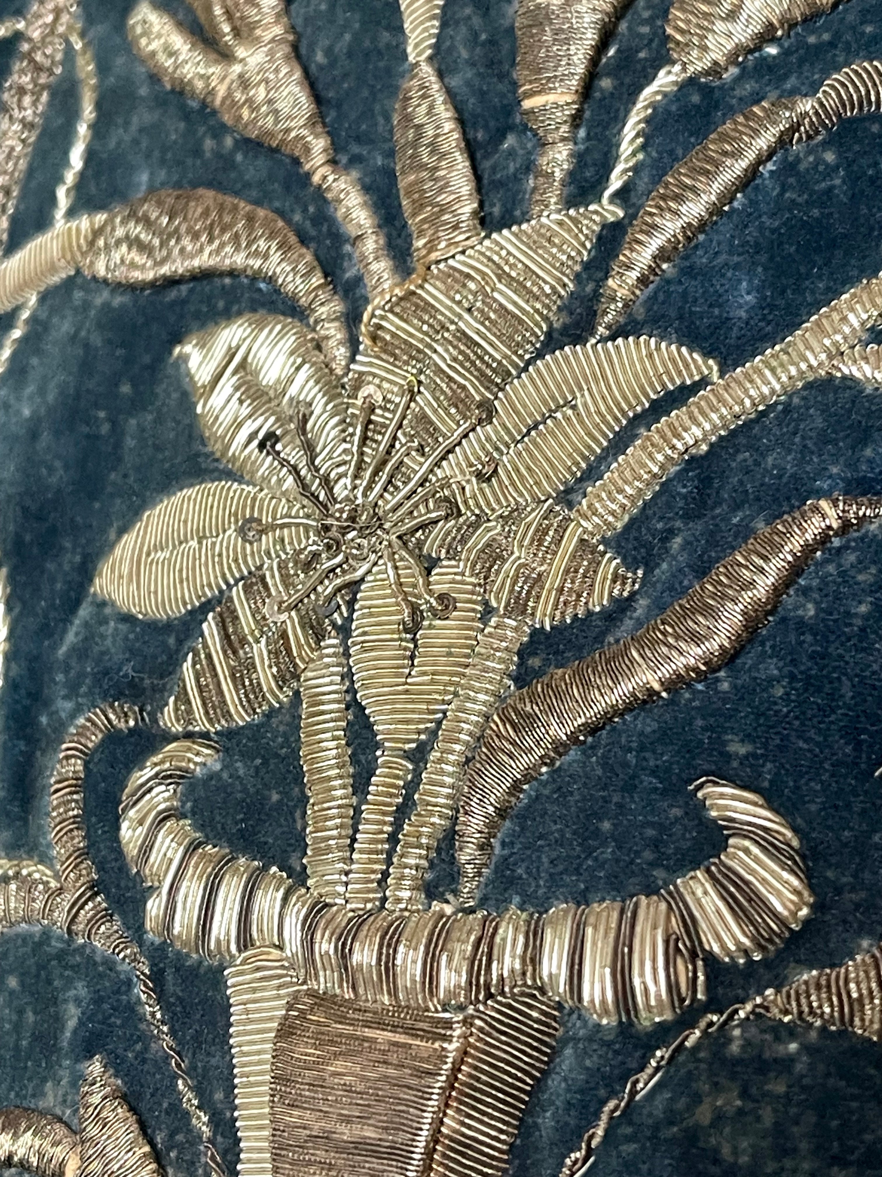 Antique Silver Metallic Embroidered Velvet Panel