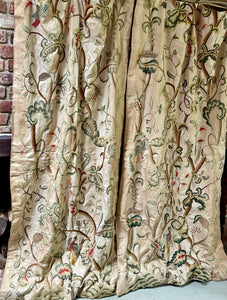 Antique English Crewelwork Curtains Circa 1800