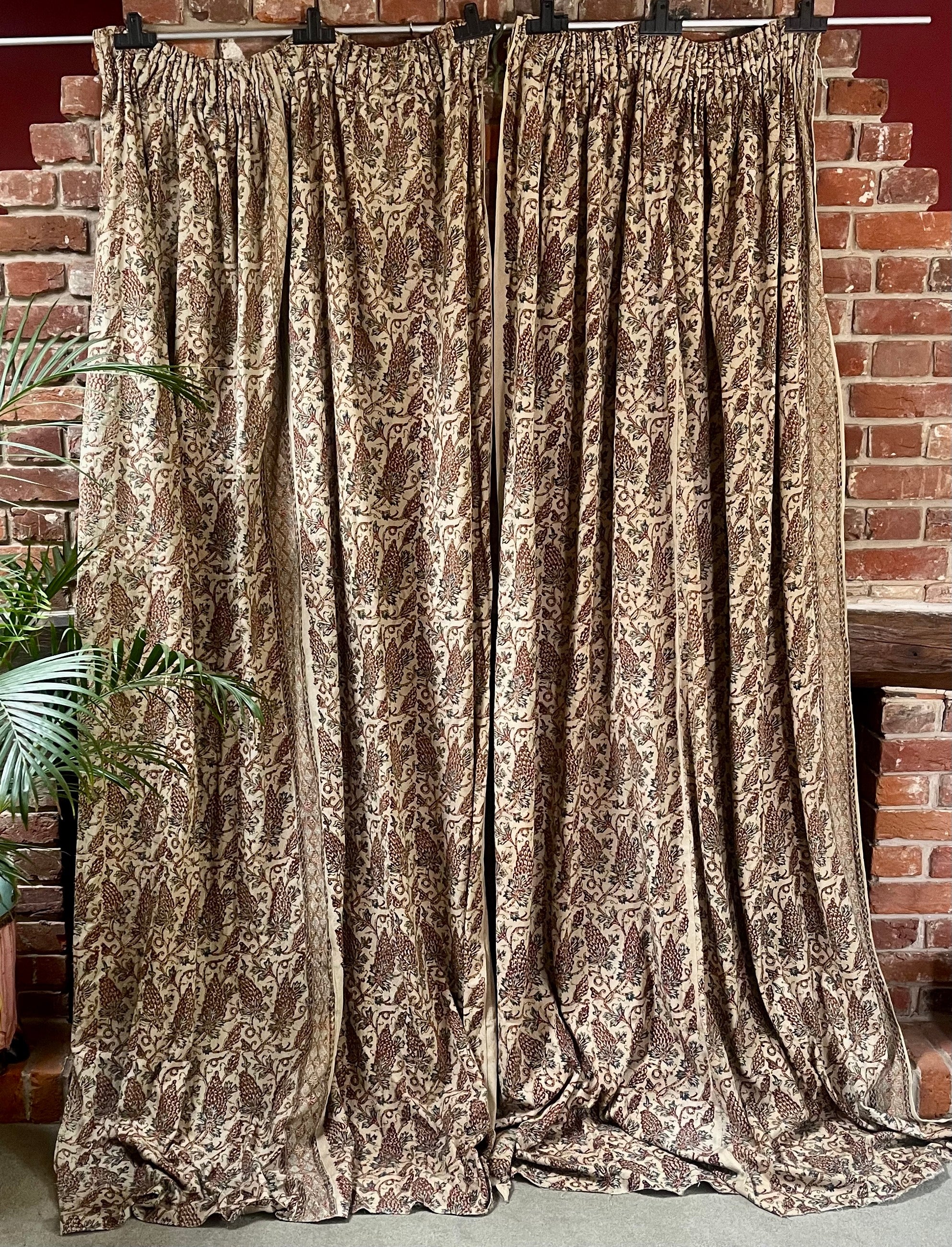 Antique Indo Persian Block Printed Kalamkari Curtains Panels