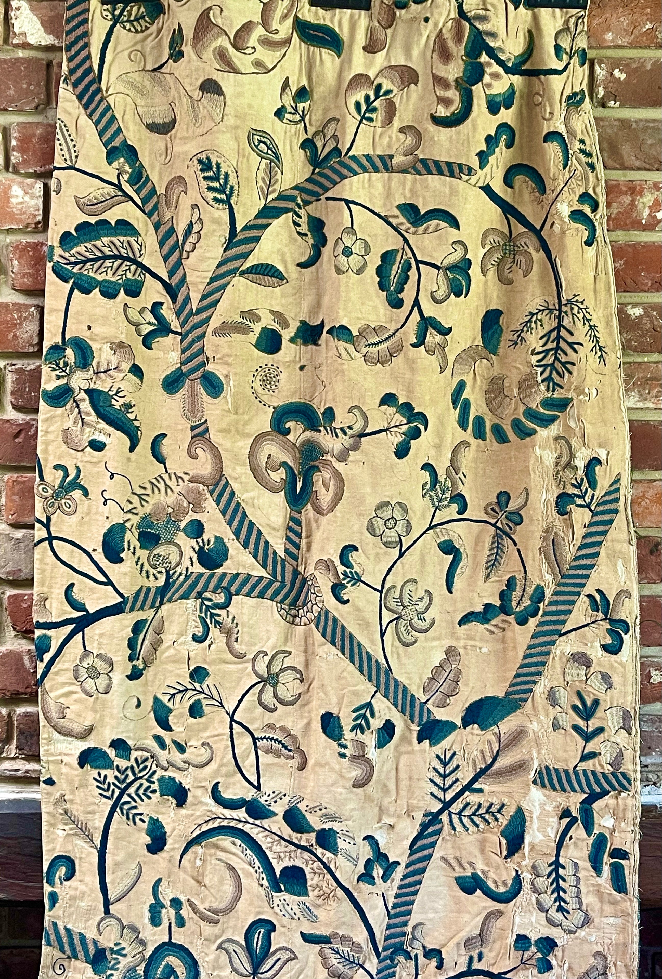 17th Century English Crewel Work Curtain