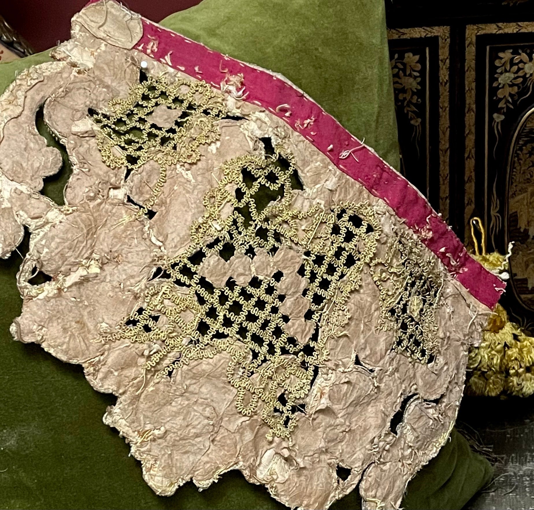 17th Century Venetian Stumpwork Velvet Silk Panel