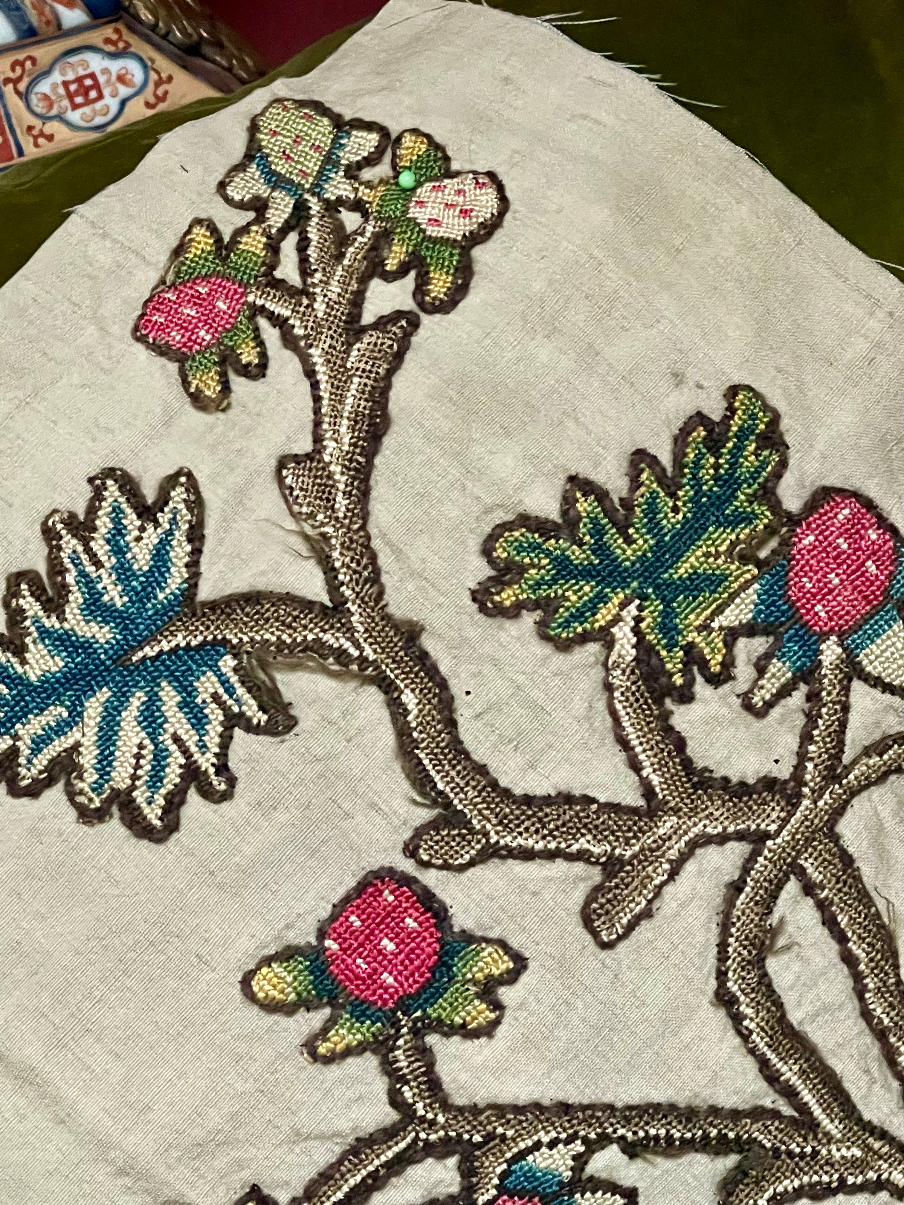 17th Century Needlework Slip  Pomegranates