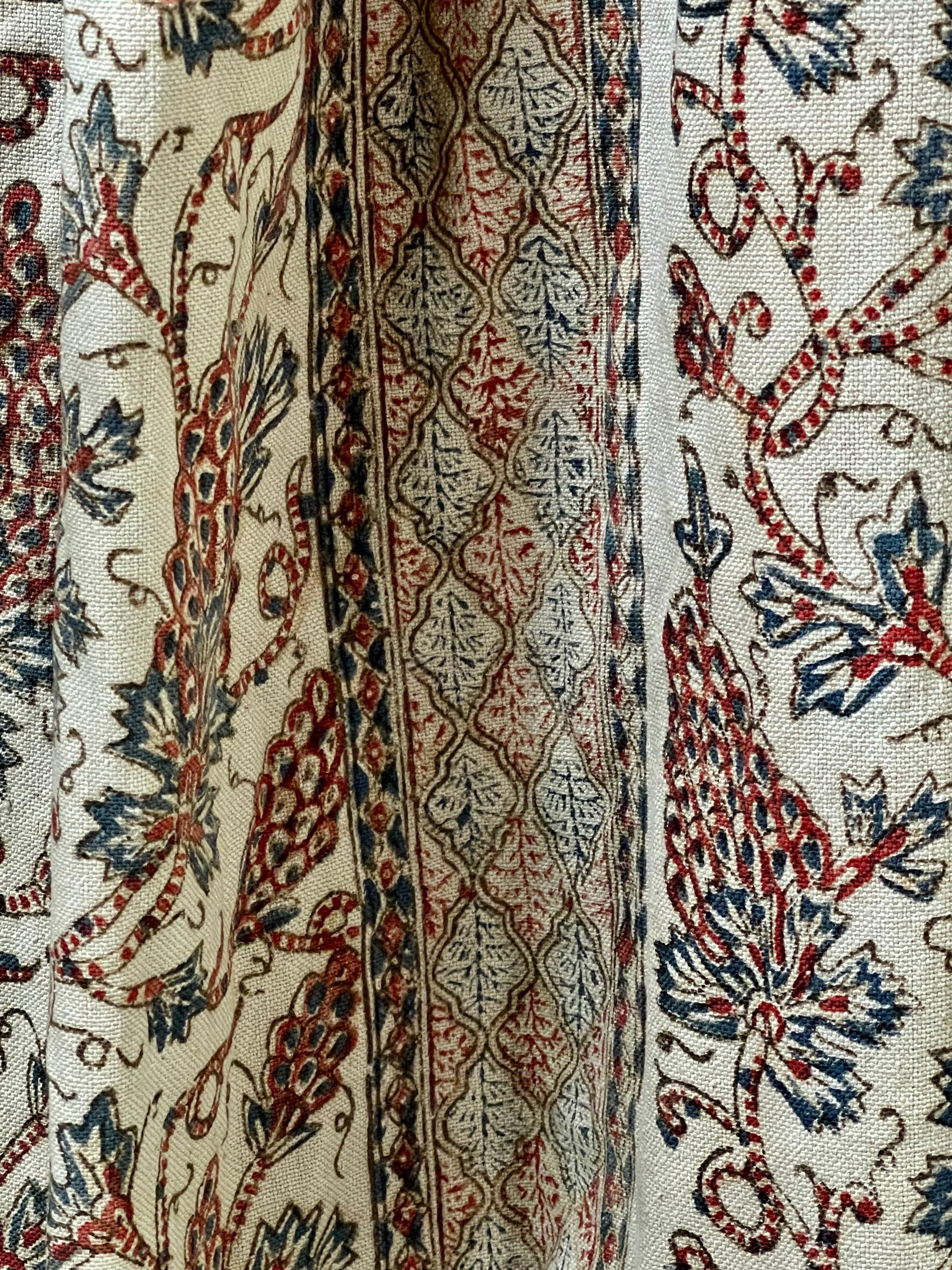 Antique Indo Persian Block Printed Kalamkari Curtains Panels
