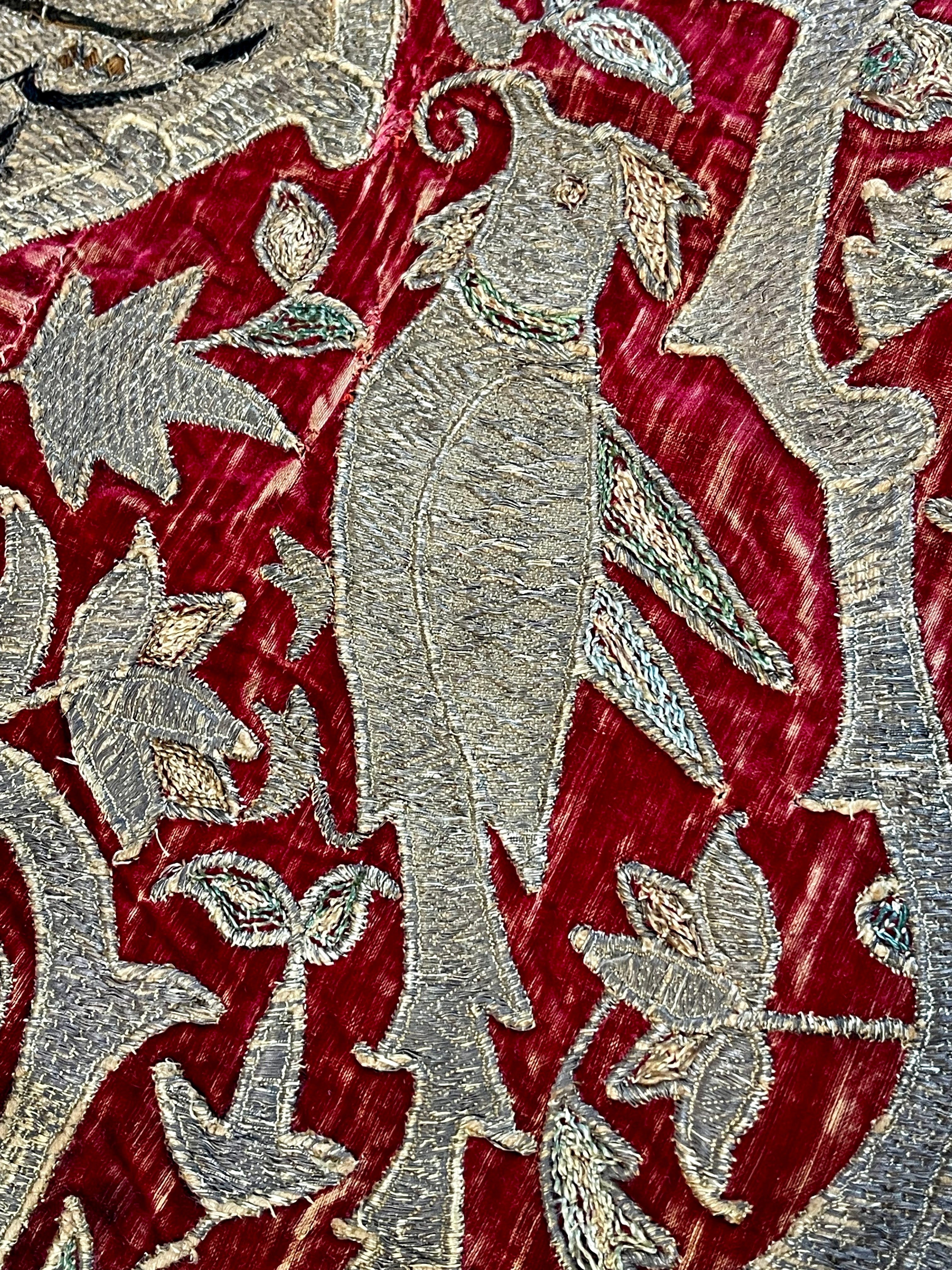 18th Century Persian Silk Velvet Metal Thread Panel