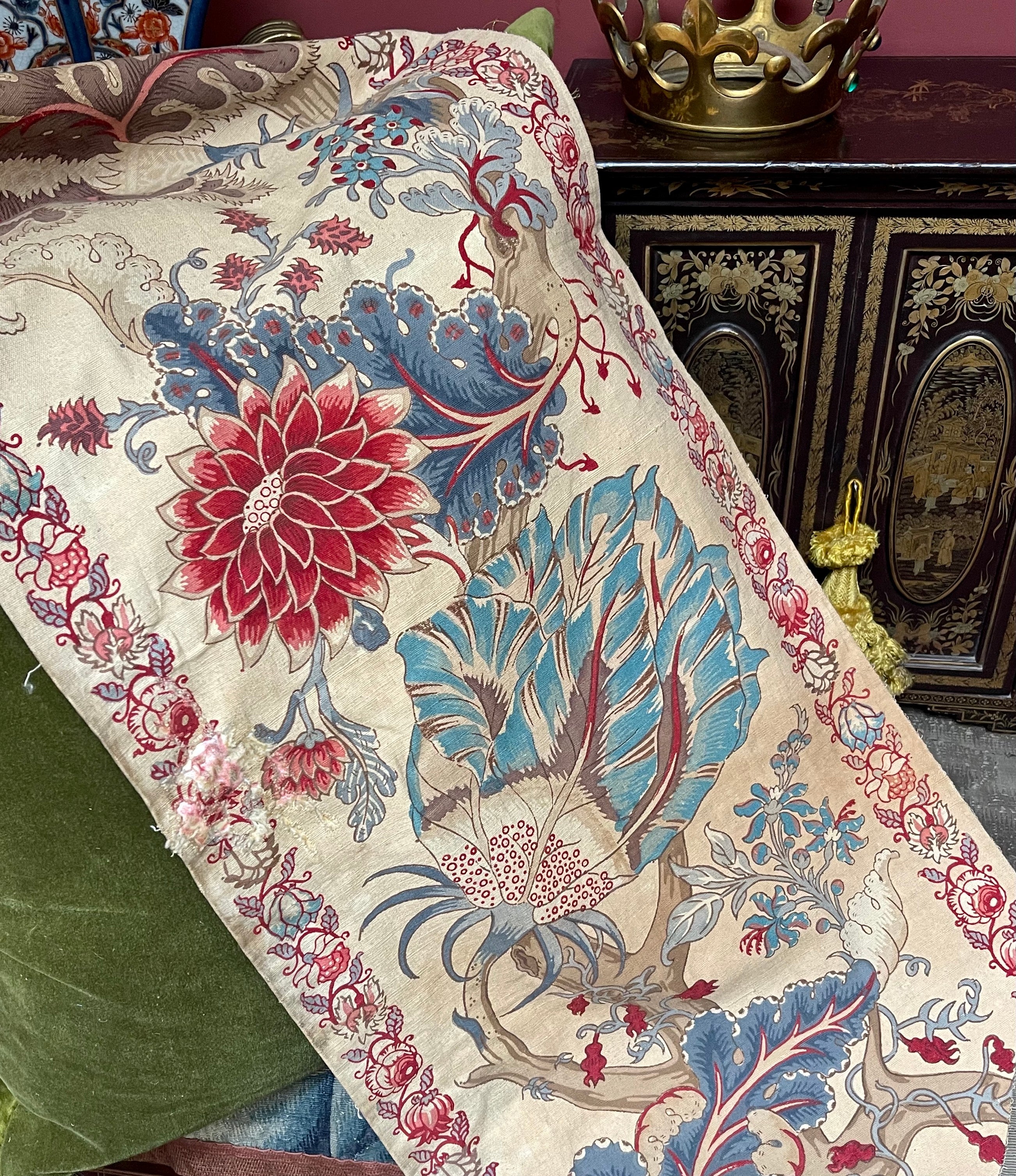 Antique French Indienne Palampore Block Printed Border Panel