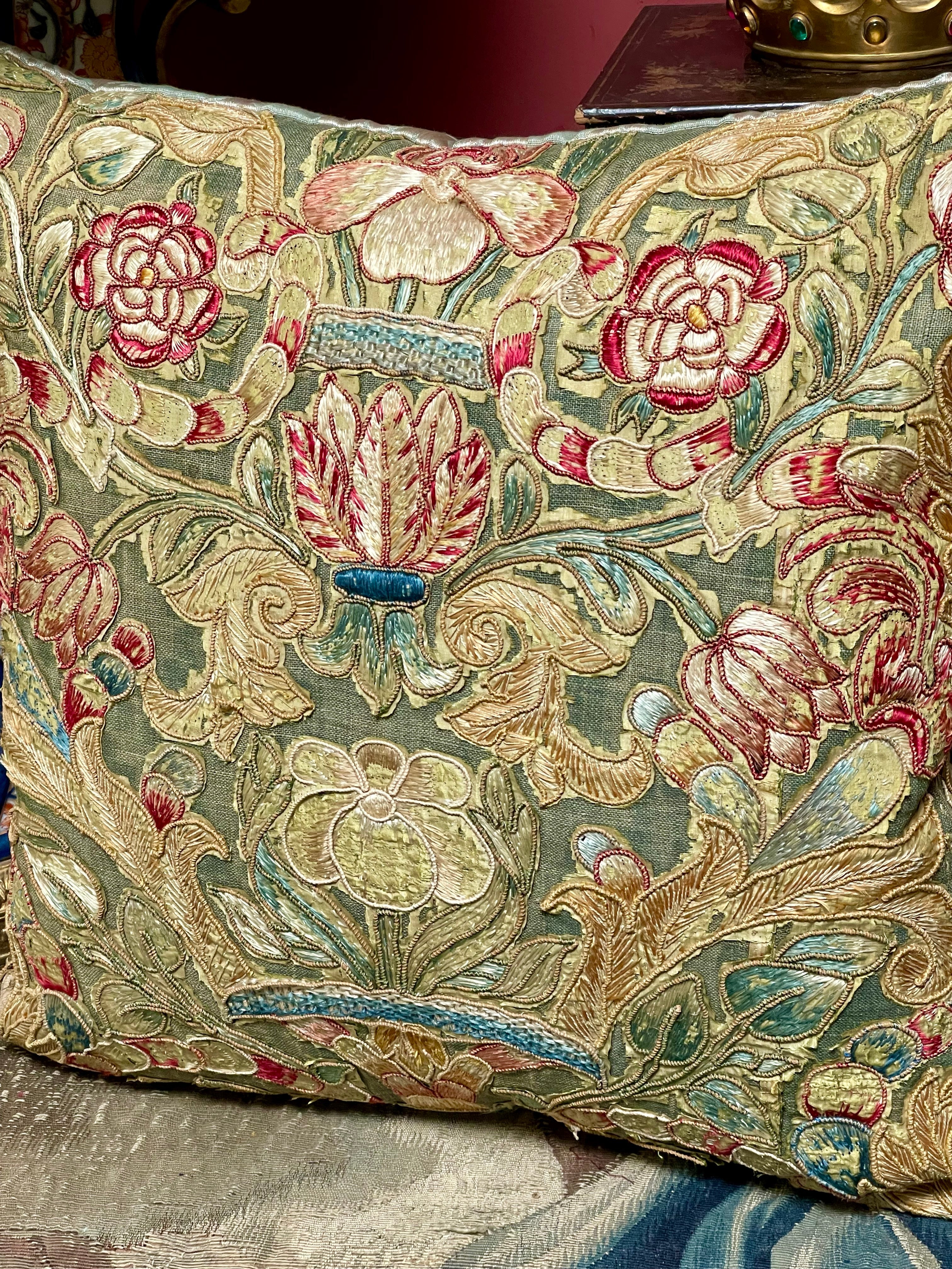 17th Century Embroidery Bespoke Hand Made Pillow