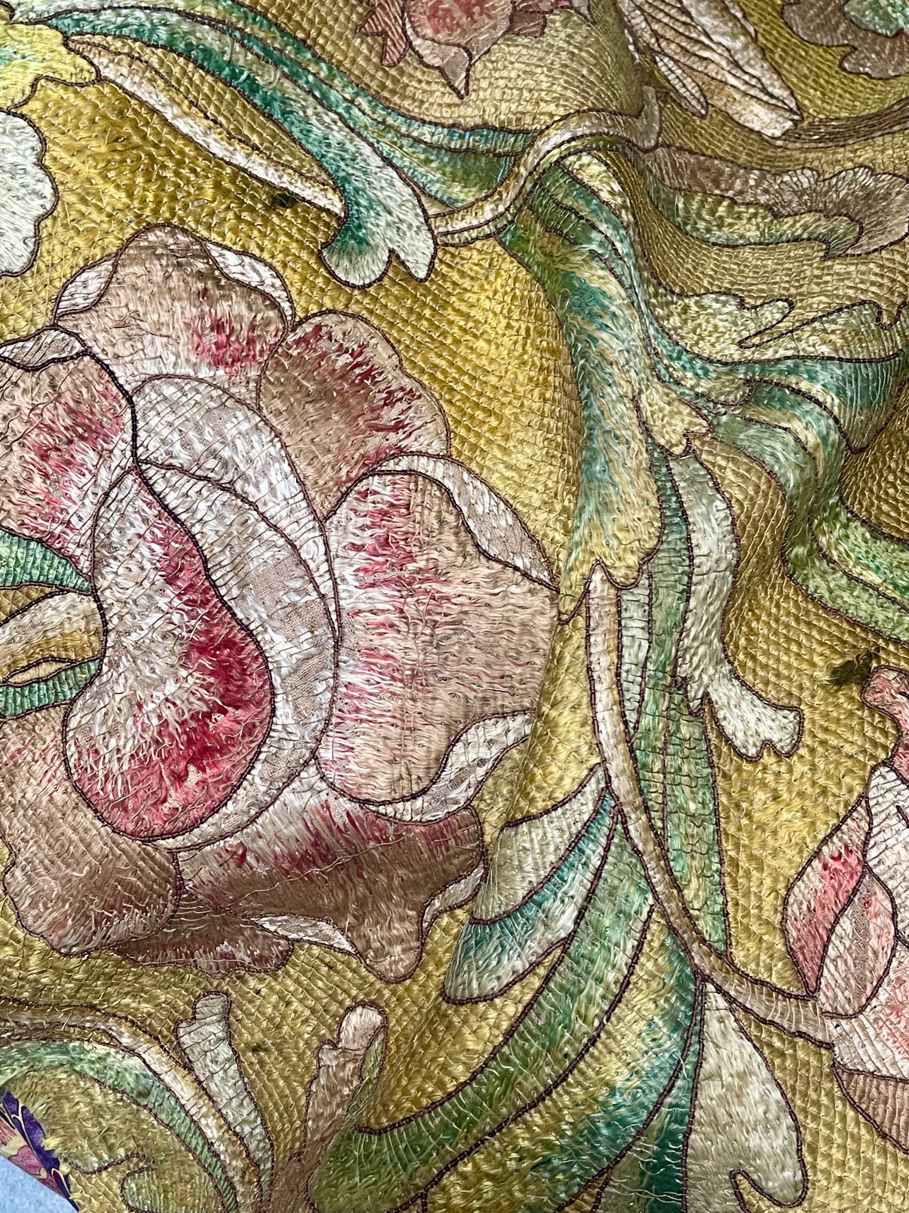 17th Century Italian Silk Floss Embroidered Panel
