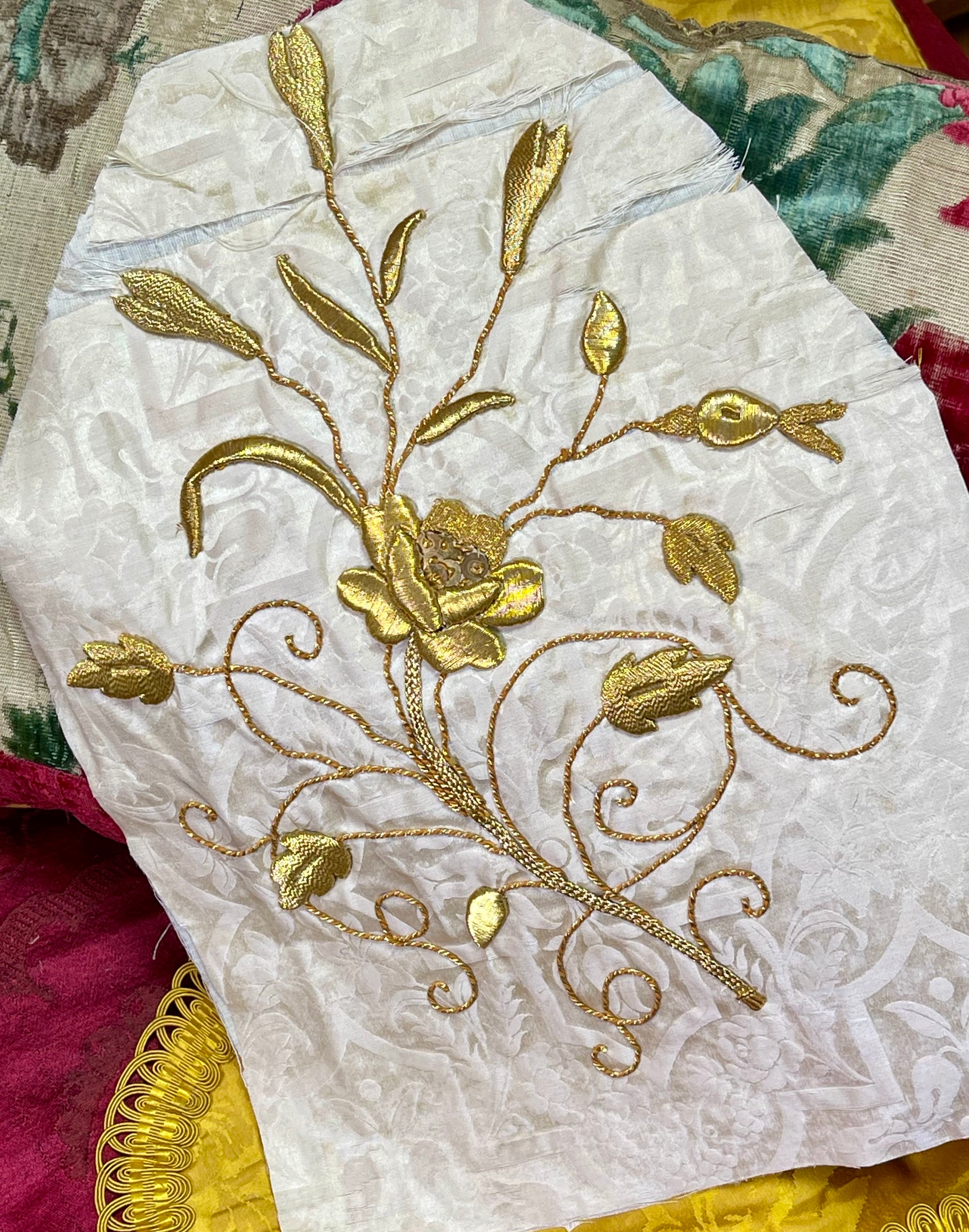 Antique French Gold Embroidered Floral Panel